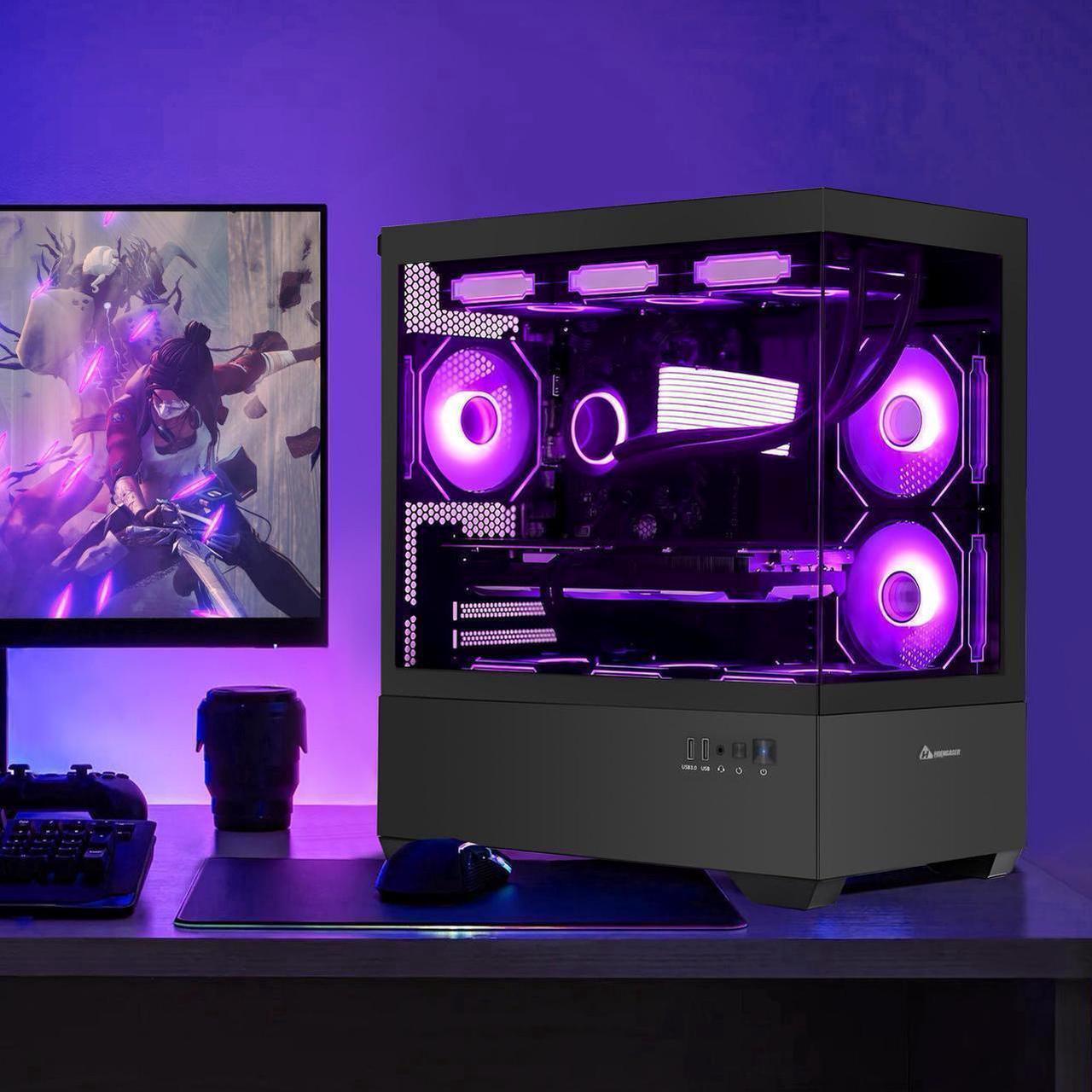 Alt view image 5 of 7 - Hoengager RTX 5070 12GB Gaming PC Desktop - AMD Ryzen 7 5700G 3.8GHz , 16GB DDR4 RAM, 1TB PCIe SSD, WiFi + BT, Windows 11 Pro -RGB Prebuilt Computer