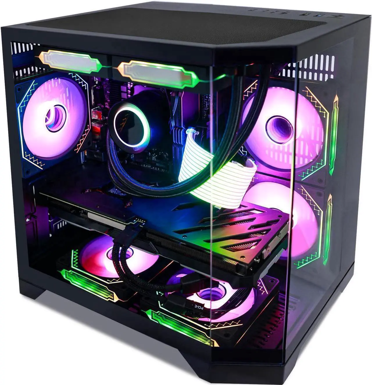Alt view image 3 of 7 - HoengagerGaming PC - AMD Ryzen 7 7700, Intel Arc B580 12GB, 32GB DDR5 RAM, 1TB PCIe SSD, WiFi + BT, Windows 11 Pro -RGB Prebuilt Desktop