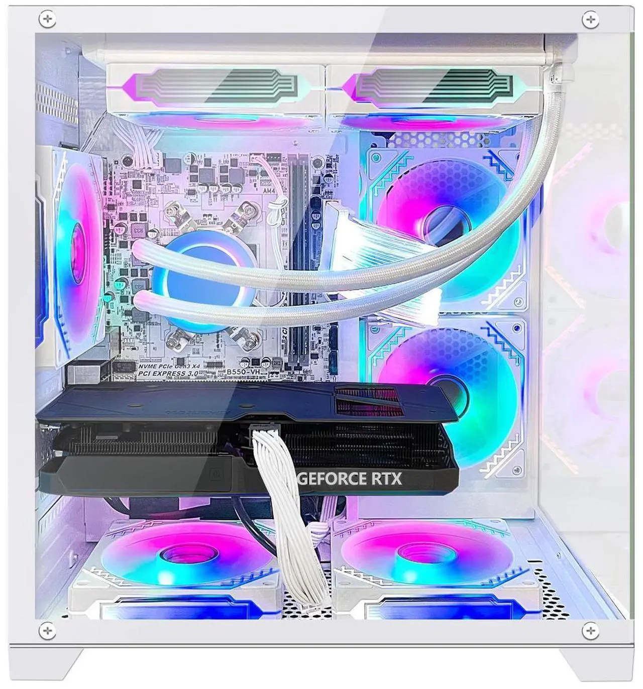 Alt view image 2 of 7 - Hoengager Gaming PC -AMD Ryzen 5 5500 3.6 GHz-RTX 2060 6G GDDR6 -16GB DDR4 RAM -1TB PCIe SSD -240 Liquid Cooler -WIFI &Bluetooth Ready -RGB Fans-Windows 11 Pro Desktop Computer-White