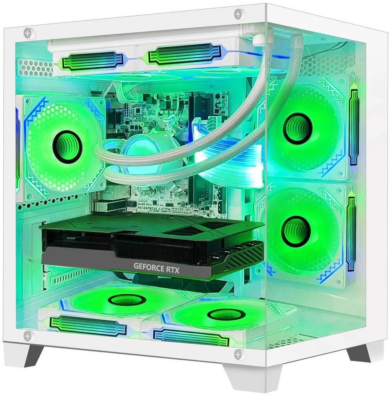 Alt view image 3 of 7 - Hoengager Gaming PC -AMD Ryzen 5 5500 3.6 GHz-RTX 2060 6G GDDR6 -16GB DDR4 RAM -1TB PCIe SSD -240 Liquid Cooler -WIFI &Bluetooth Ready -RGB Fans-Windows 11 Pro Desktop Computer-White