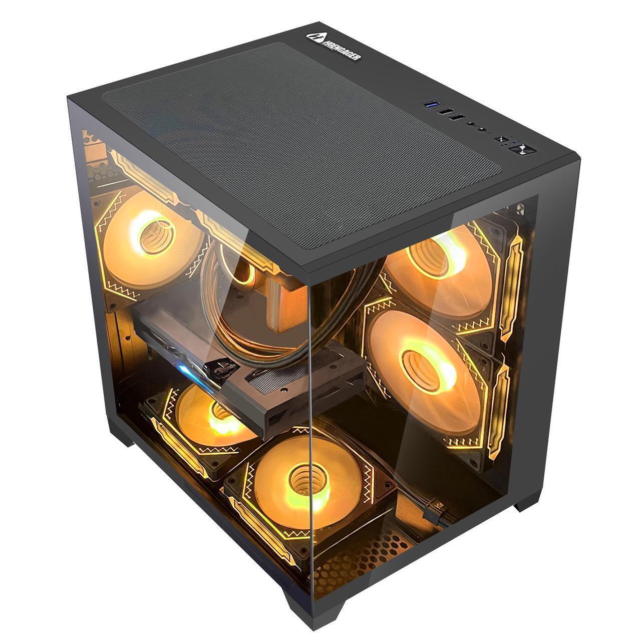 Alt view image 4 of 7 - Hoengager RTX 5070 12GB Gaming PC Desktop - AMD Ryzen 7 5700X3D, 32GB DDR4 RAM, 1TB PCIe SSD, WiFi + BT, Windows 11 Pro -RGB Prebuilt Computer