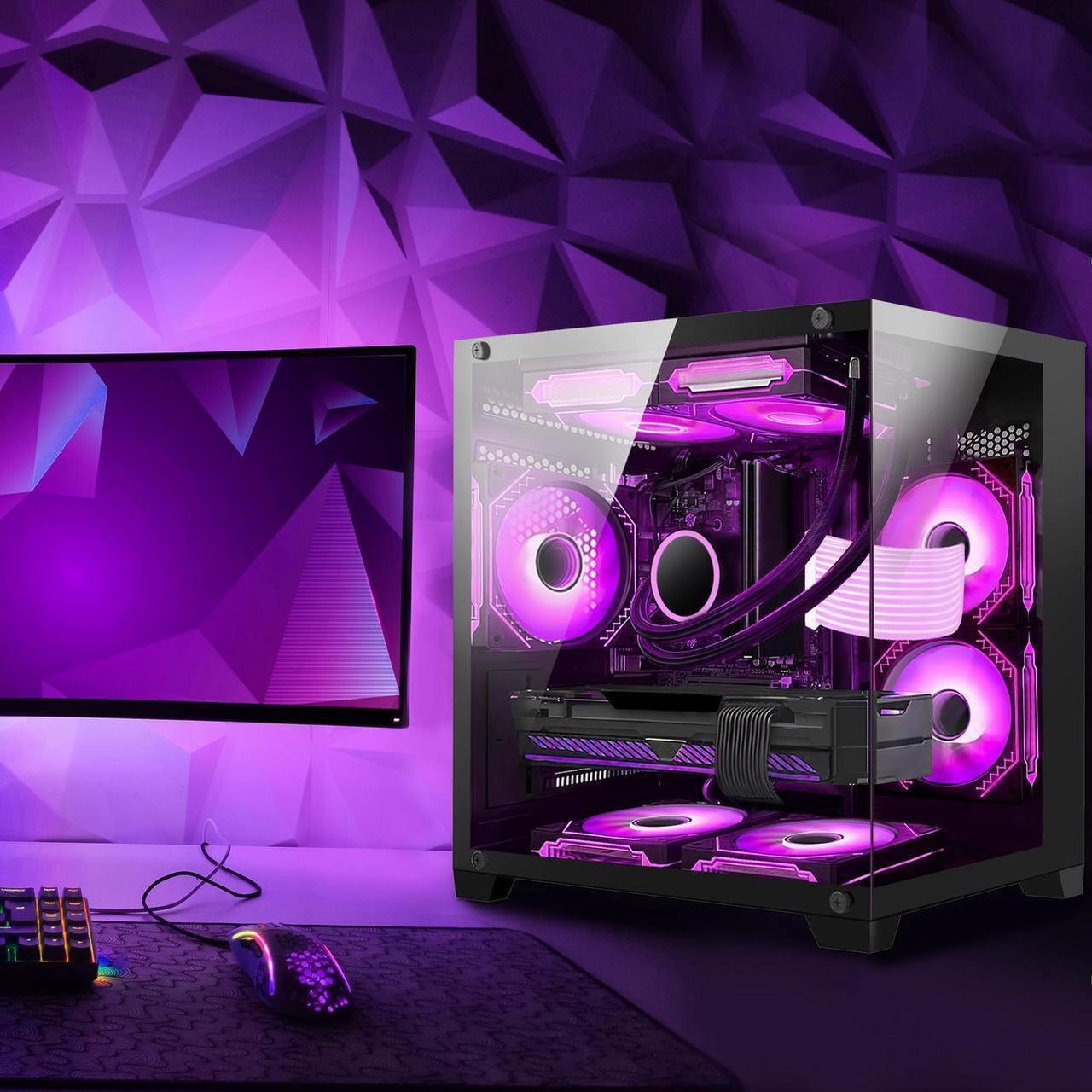 Alt view image 6 of 7 - Hoengager RTX 5070 12GB Gaming PC Desktop - AMD Ryzen 7 5700X3D, 32GB DDR4 RAM, 1TB PCIe SSD, WiFi + BT, Windows 11 Pro -RGB Prebuilt Computer