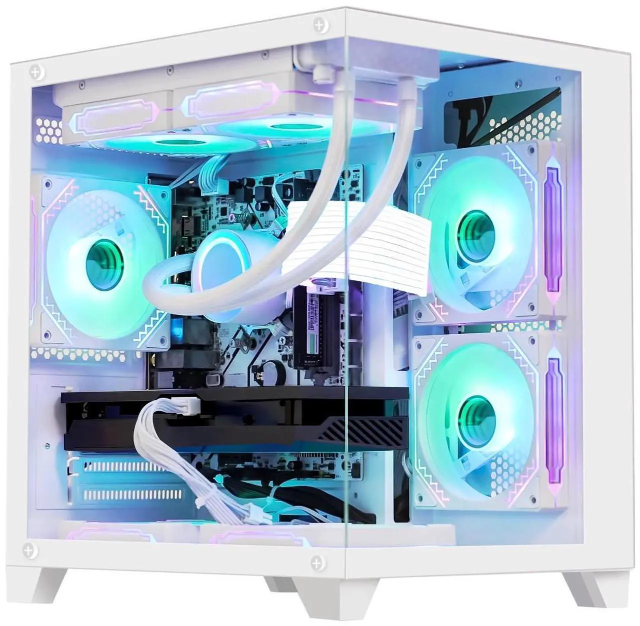 Alt view image 4 of 7 - H.E. Gaming PC -AMD Ryzen 7 5700X 3.4 GHz- RX 6500XT 4GB-32GB DDR4 RAM-1TB M.2 +2TB SATA SSD-240 Liquid Cooler -WIFI &Bluetooth -RGB Fans-Windows 11 Pro Desktop Computer-White