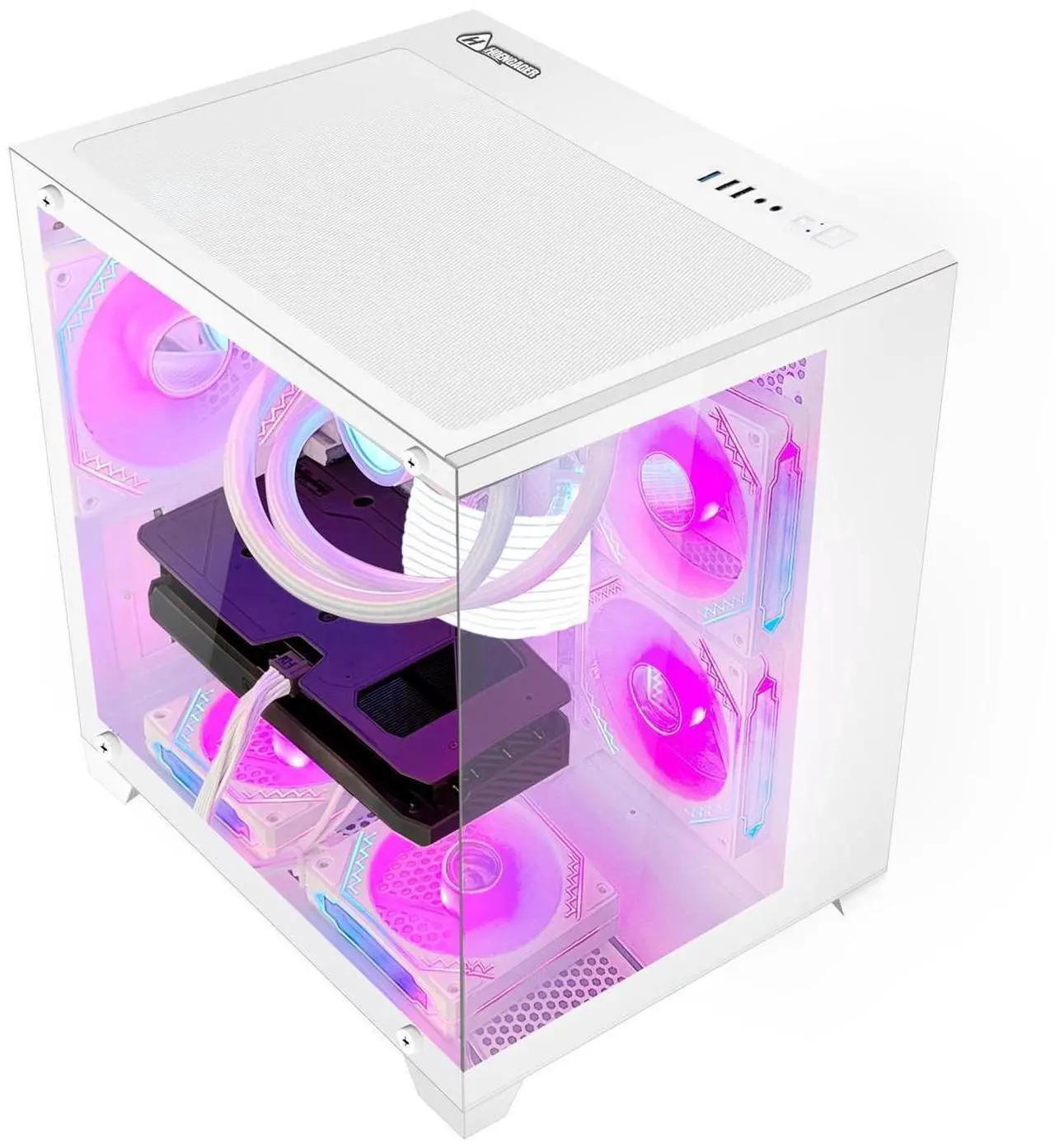 Alt view image 6 of 7 - H.E. Gaming PC -AMD Ryzen 7 5700X 3.4 GHz- RX 6500XT 4GB-32GB DDR4 RAM-1TB M.2 +2TB SATA SSD-240 Liquid Cooler -WIFI &Bluetooth -RGB Fans-Windows 11 Pro Desktop Computer-White