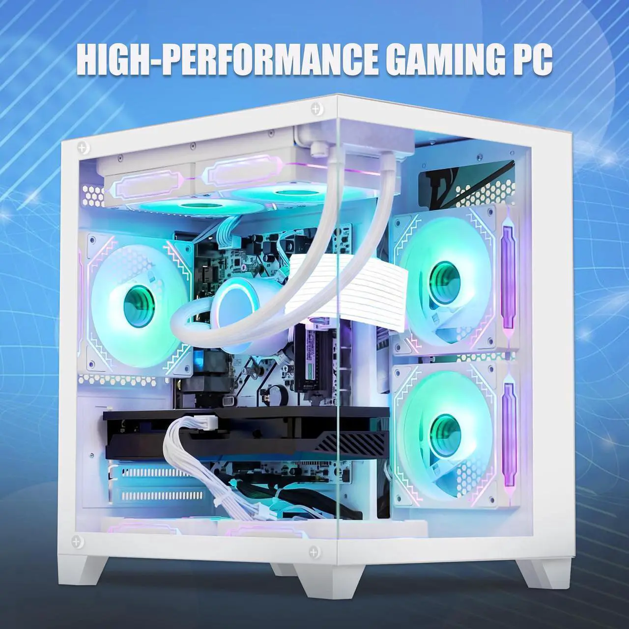 Alt view image 7 of 7 - H.E. Gaming PC -AMD Ryzen 7 5700X 3.4 GHz- RX 6500XT 4GB-32GB DDR4 RAM-1TB M.2 +2TB SATA SSD-240 Liquid Cooler -WIFI &Bluetooth -RGB Fans-Windows 11 Pro Desktop Computer-White