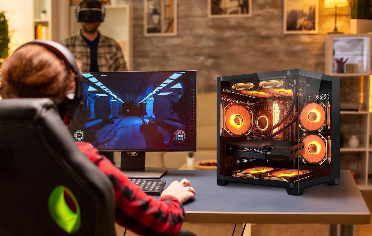 Alt view image 8 of 7 - Hoengager Gaming PC - Intel i5 12400F 6-Core up to 4.4 Ghz - GeForce RTX 4060 8GB - 32GB DDR4 3200MHz - 1TB PCIe SSD - Adjustable RGB Fans- Windows 11 Pro -Black