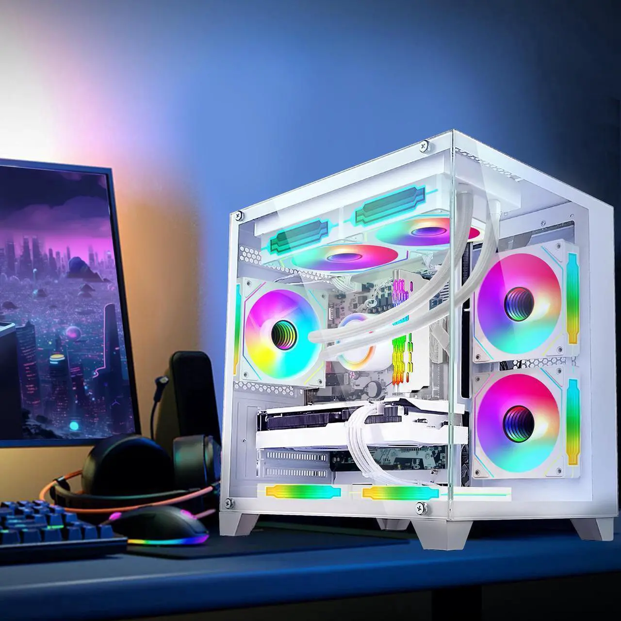 Alt view image 6 of 7 - Hoengager RTX 5070 12GB Gaming PC Desktop - Intel Core i5-12400F, 16GB DDR4 RAM, 1TB PCIe SSD, WiFi + BT, Windows 11 Pro -RGB Prebuilt Computer