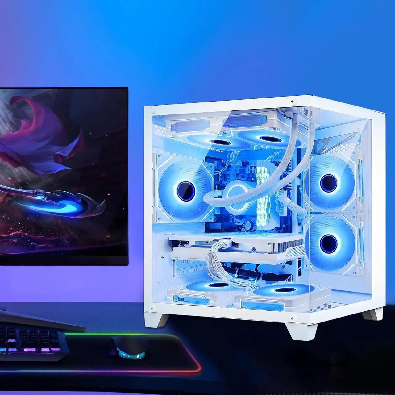 Alt view image 7 of 7 - Hoengager RTX 5070 12GB Gaming PC Desktop - Intel Core i5-12400F, 16GB DDR4 RAM, 1TB PCIe SSD, WiFi + BT, Windows 11 Pro -RGB Prebuilt Computer