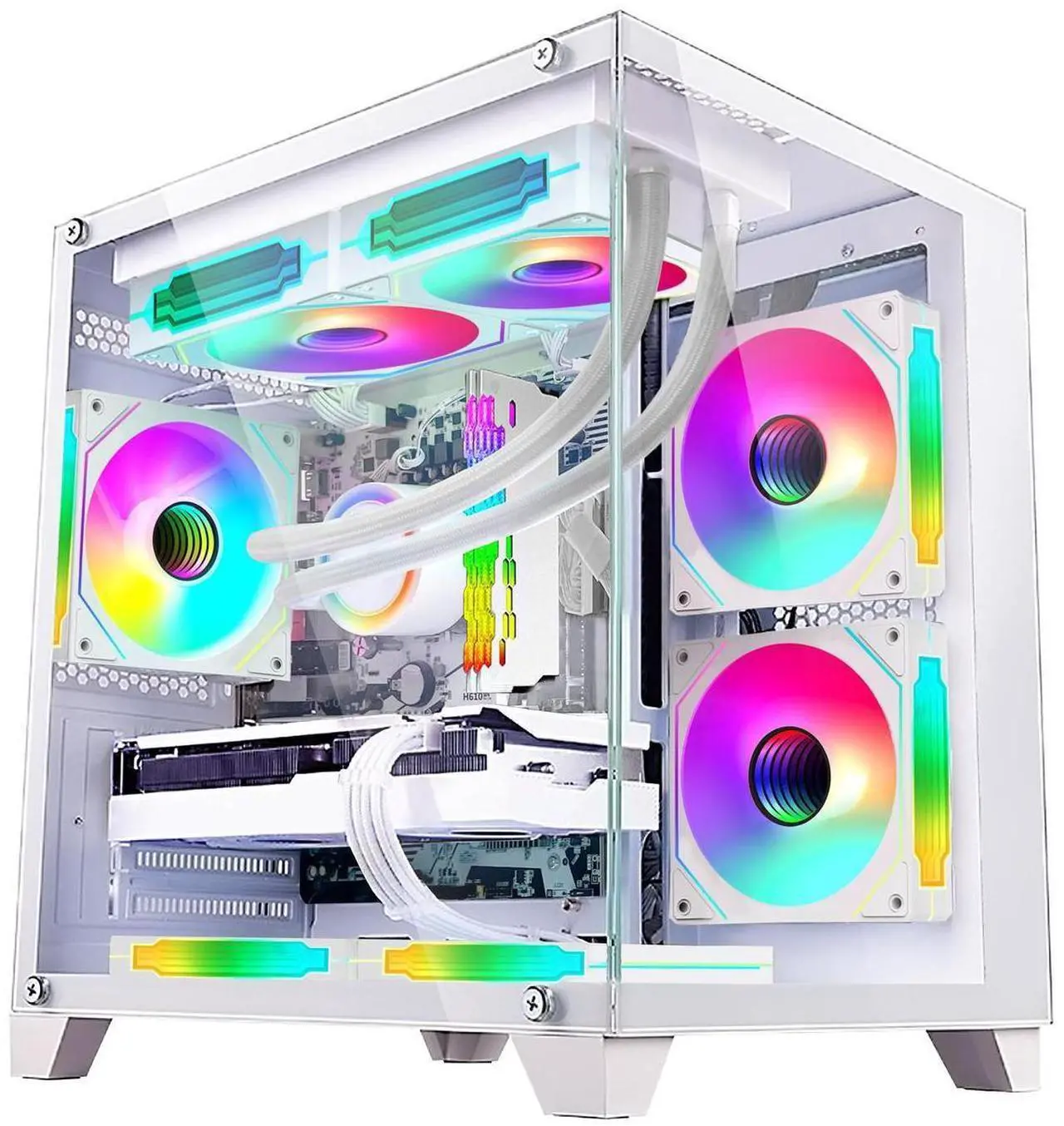 Alt view image 2 of 7 - Hoengager RTX 5070 12GB Gaming PC Desktop - Intel Core i5-12400F, 16GB DDR4 RAM, 1TB PCIe SSD, WiFi + BT, Windows 11 Pro -RGB Prebuilt Computer