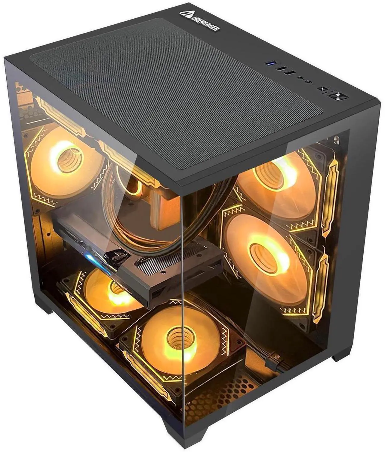 Alt view image 4 of 7 - Hoengager Gaming PC -AMD Ryzen 7 5700G 8-Core 3.8 GHz-RTX 5060 Ti 8G -32GB DDR4 RAM-1TB PCIe SSD -WIFI &Bluetooth -RGB Fans-Windows 11 Pro Desktop Computer-Black