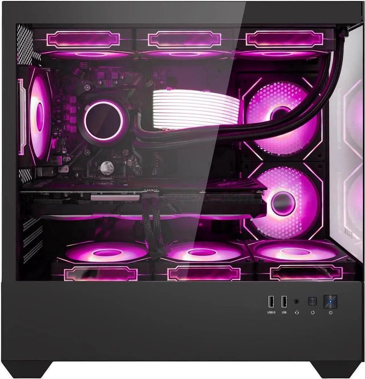 Alt view image 2 of 7 - Hoengager Gaming PC -AMD Ryzen 5 5600X 6-Core 3.7 GHz -RTX 5060 Ti 8G -16GB DDR4 RAM-1TB PCIe +2TB SATA SSD -WIFI &Bluetooth -RGB Fans-Windows 11 Pro Desktop Computer