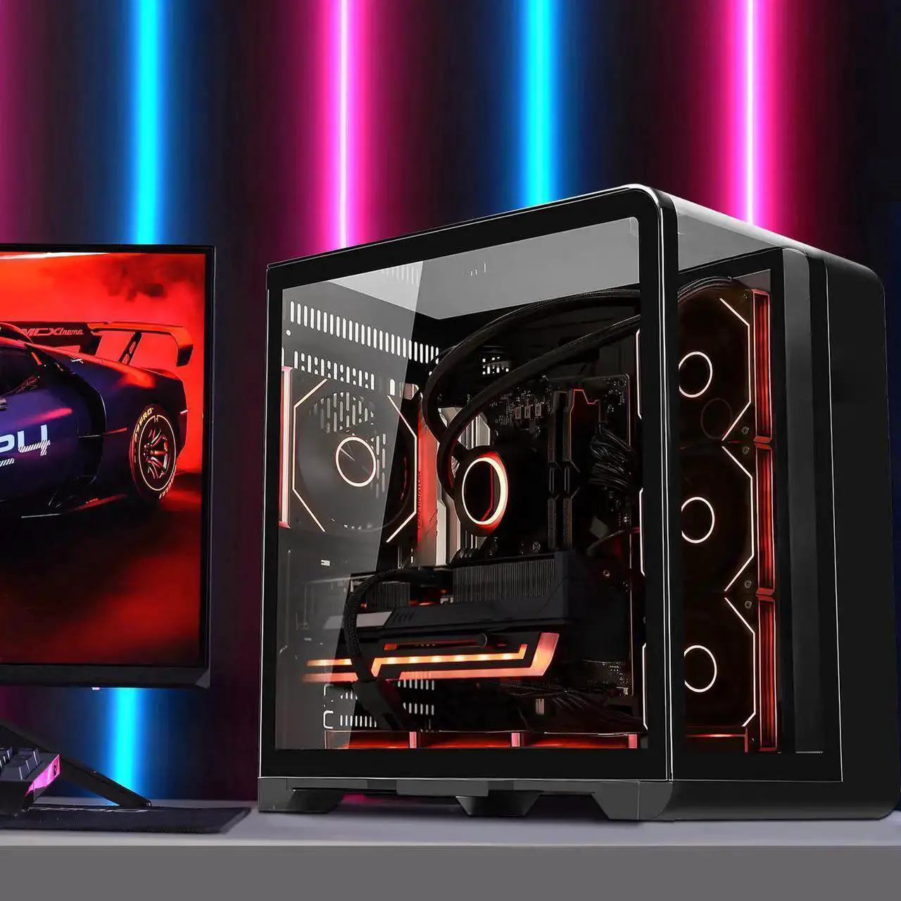 Alt view image 6 of 7 - Hoengager Astral Plus Gaming PC -AMD Ryzen 7 9800X3D 8-Core 5.2 GHz-RTX 5060 8GB -32GB DDR5 6000MHZ RAM-1TB PCIe +2TB SATA SSD -WIFI &Bluetooth -RGB Fans-Windows 11 Pro Desktop Computer-Black