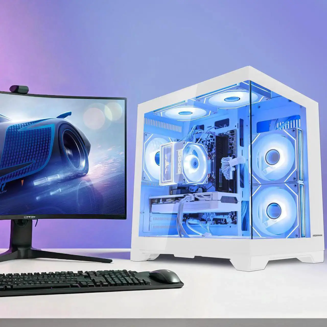 Alt view image 7 of 7 - Hoengager Gaming PC Desktop Intel Core i5-13400F 2.5 GHz 10 Core, GeForce RTX 5060 8GB , 32GB DDR4 RAM 3200MHz,1TB PCIe SSD, Wi-Fi & Bluetooth ,Windows 11 Pro  Prebuilt Tower RGB Computer-White