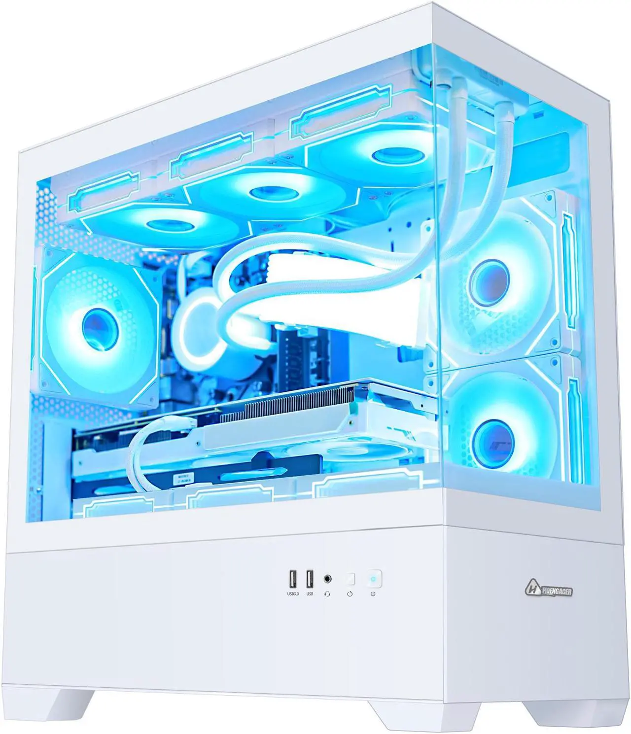 Alt view image 4 of 7 - Hoengager Ocean Park Gaming PC Desktop-AMD Ryzen 7 5700X 3.4 GHz 8-Core, 32GB DDR4 RAM,1TB PCI-E  SSD, RTX 4060 8G, 360 Liquid-Cooled,RGB Fans, WIFI &Bluetooth ,Win 11 Pro 64bit -White