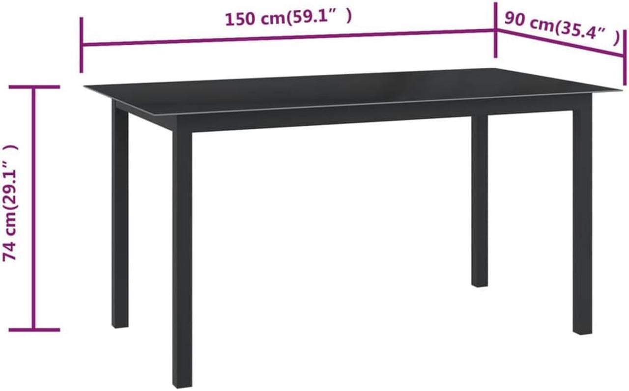 Alt view image 3 of 13 - vidaXL Patio Table Outdoor Dining Table with Glass Top Black Aluminum and Glass