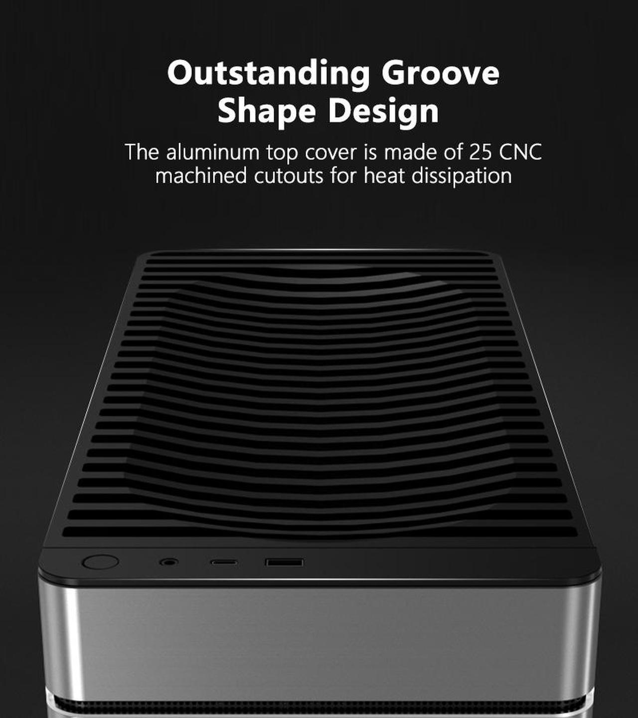 Alt view image 4 of 7 - ABEE SMART EM30 SILVER ATX Mid-Tower Aluminum Computer Case w/ Compact Size, Aluminum Frame & All Panels, 3D High-Gloss Front Panel, Unique CNC Groove Shape of Aluminum Top Cover, CNC Aluminum Base