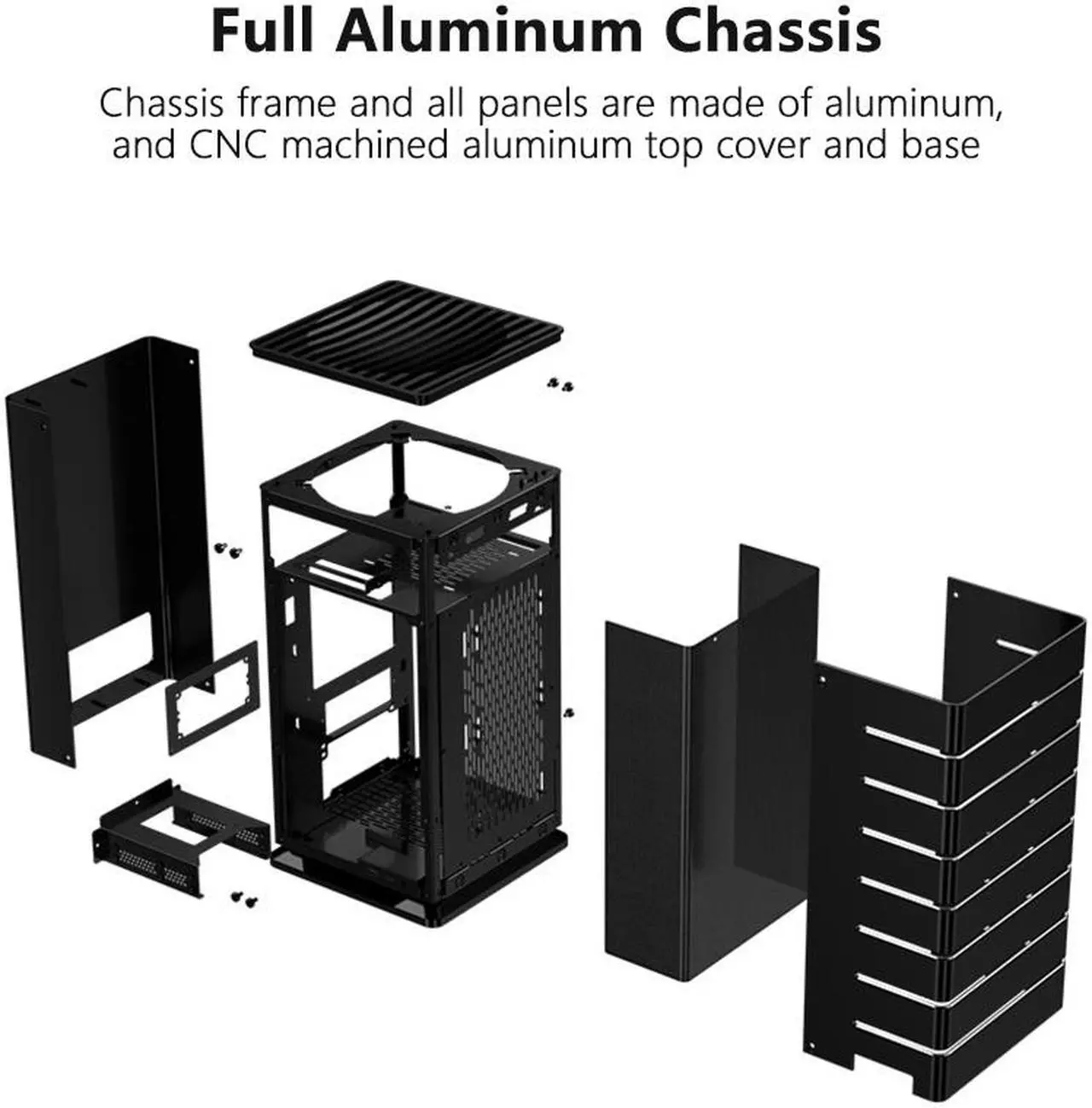 Alt view image 2 of 7 - ABEE AS Enclosure RS07 BLACK Mini-ITX Aluminum Computer Case w/ Aluminum Frame, 3D High-Gloss Front Panel, Unique CNC Groove Shape of Aluminum Top Cover, CNC Aluminum Base, ATX/SFX/SFX-L PSU Support