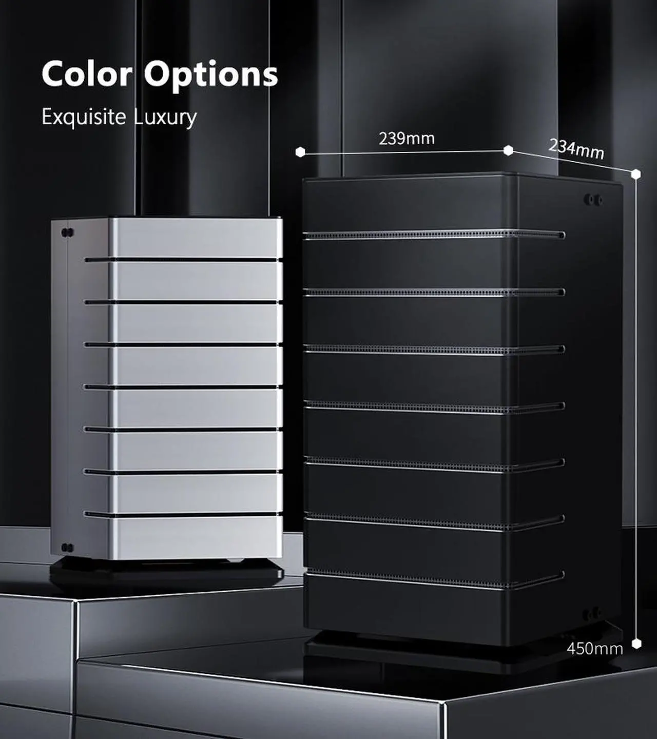 Alt view image 6 of 7 - ABEE AS Enclosure RS07 BLACK Mini-ITX Aluminum Computer Case w/ Aluminum Frame, 3D High-Gloss Front Panel, Unique CNC Groove Shape of Aluminum Top Cover, CNC Aluminum Base, ATX/SFX/SFX-L PSU Support