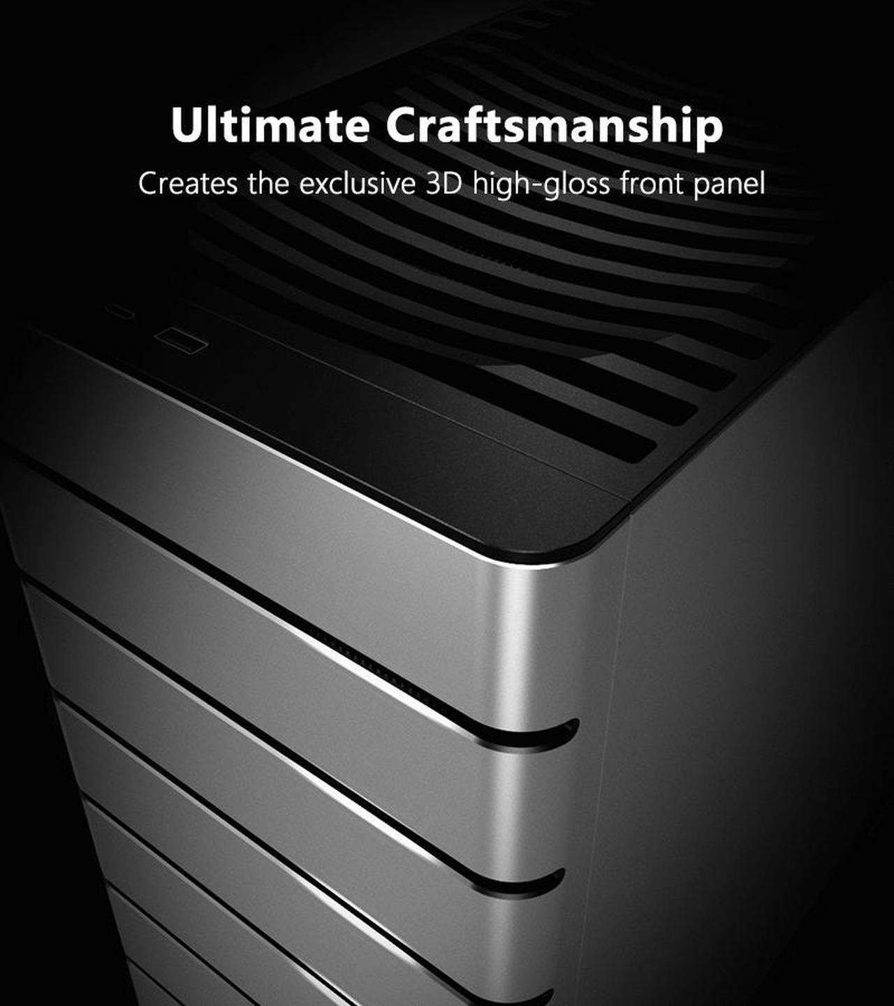 Alt view image 3 of 7 - ABEE SMART EM30 SILVER ATX Mid-Tower Aluminum Computer Case w/ Compact Size, Aluminum Frame & All Panels, 3D High-Gloss Front Panel, Unique CNC Groove Shape of Aluminum Top Cover, CNC Aluminum Base