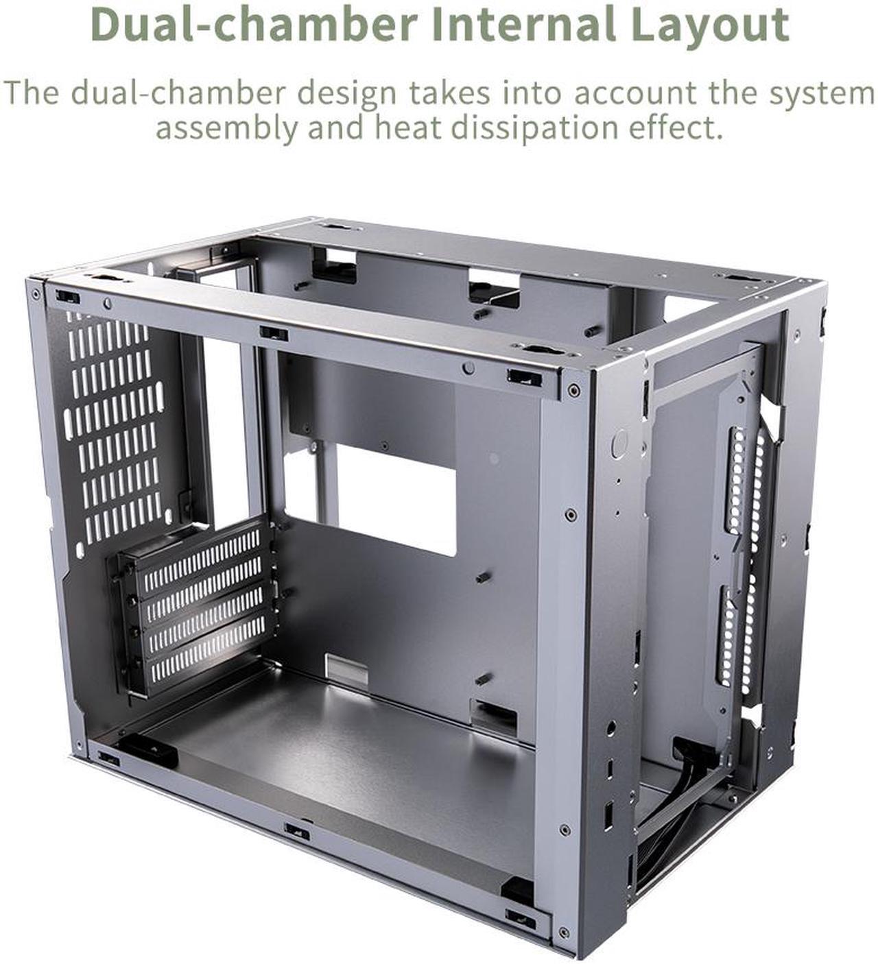 Alt view image 2 of 7 - ABEE AS Enclosure W1 GREEN Micro ATX Aluminum Computer Case w/ Aluminum Frame, Compact Size, Dual-chamber Internal Layout, Aluminum Feet, Interchangeable Panel, Support 240mm Radiator & SFX/SFX-L PSU