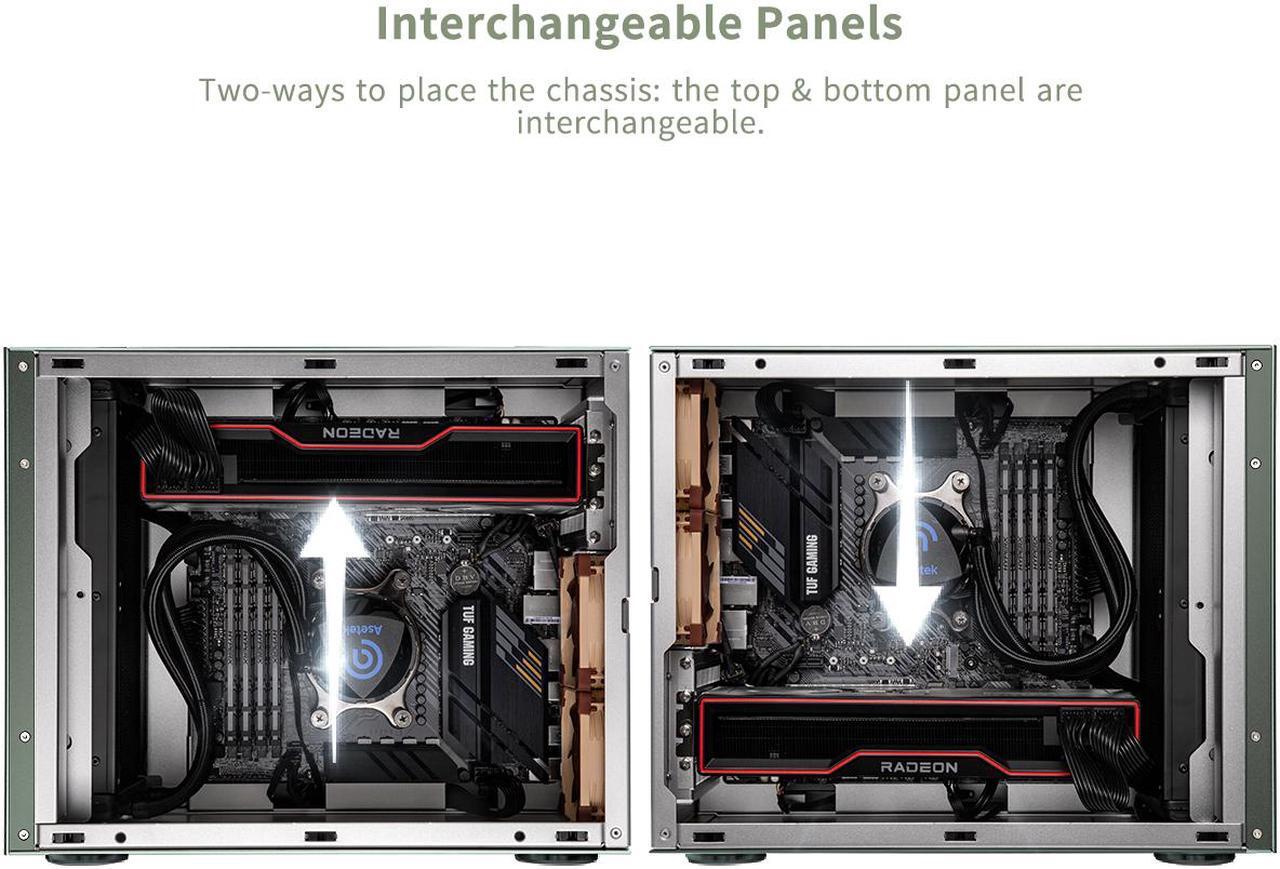 Alt view image 7 of 7 - ABEE AS Enclosure W1 GREEN Micro ATX Aluminum Computer Case w/ Aluminum Frame, Compact Size, Dual-chamber Internal Layout, Aluminum Feet, Interchangeable Panel, Support 240mm Radiator & SFX/SFX-L PSU