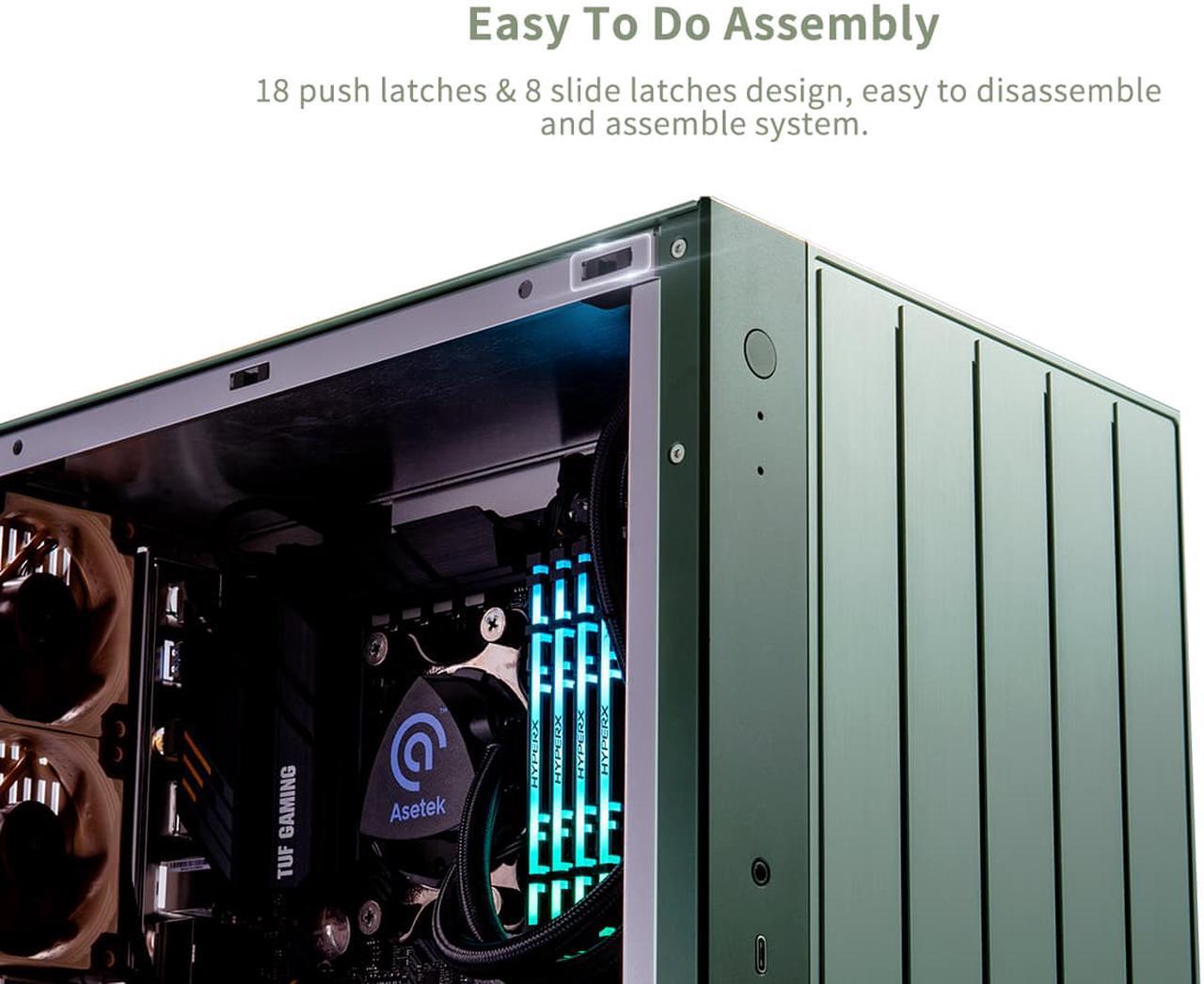 Alt view image 6 of 7 - ABEE AS Enclosure W1 GREEN Micro ATX Aluminum Computer Case w/ Aluminum Frame, Compact Size, Dual-chamber Internal Layout, Aluminum Feet, Interchangeable Panel, Support 240mm Radiator & SFX/SFX-L PSU