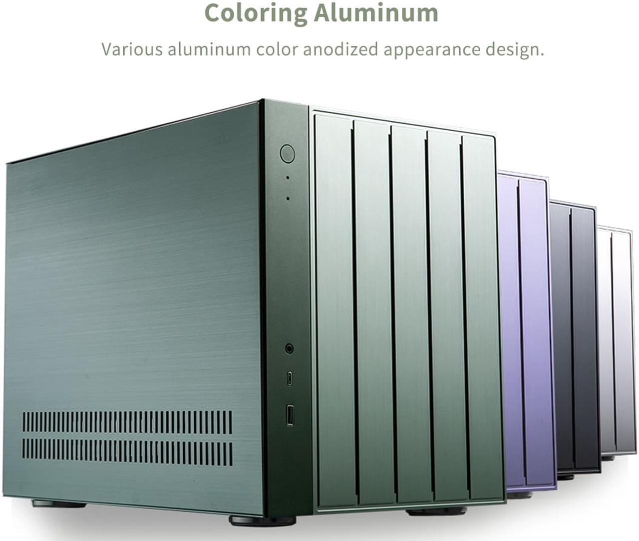 Alt view image 5 of 7 - ABEE AS Enclosure W1 GREEN Micro ATX Aluminum Computer Case w/ Aluminum Frame, Compact Size, Dual-chamber Internal Layout, Aluminum Feet, Interchangeable Panel, Support 240mm Radiator & SFX/SFX-L PSU