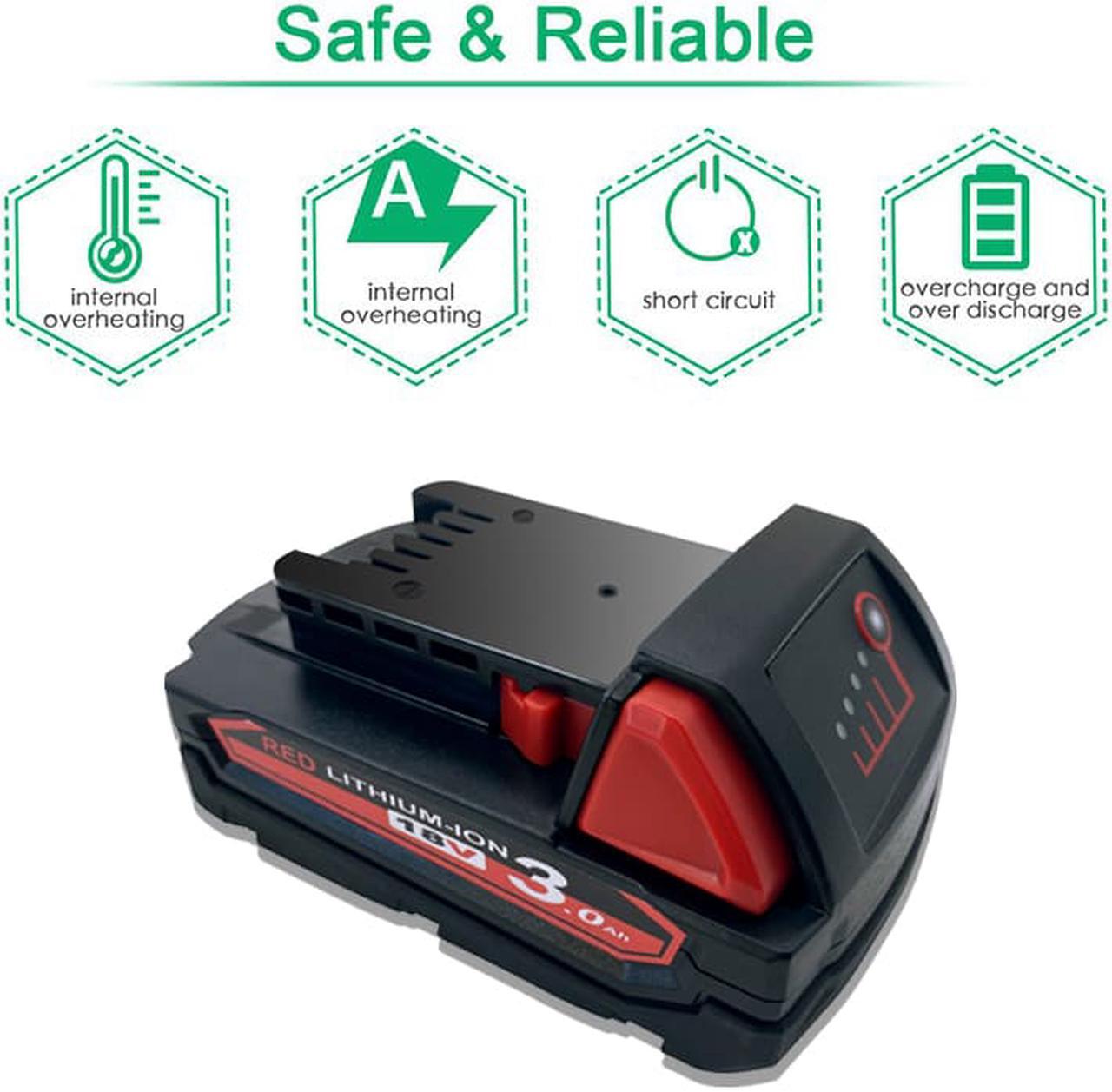 Alt view image 3 of 7 - M18 3.0Ah 18V Lithium Replacement Battery for Milwaukee M18 Battery 48-11-1820 48-11-1850 48-11-1860 48-11-1828 48-11-10,Compatible with Milwaukee M18 XC Cordless Power Tools