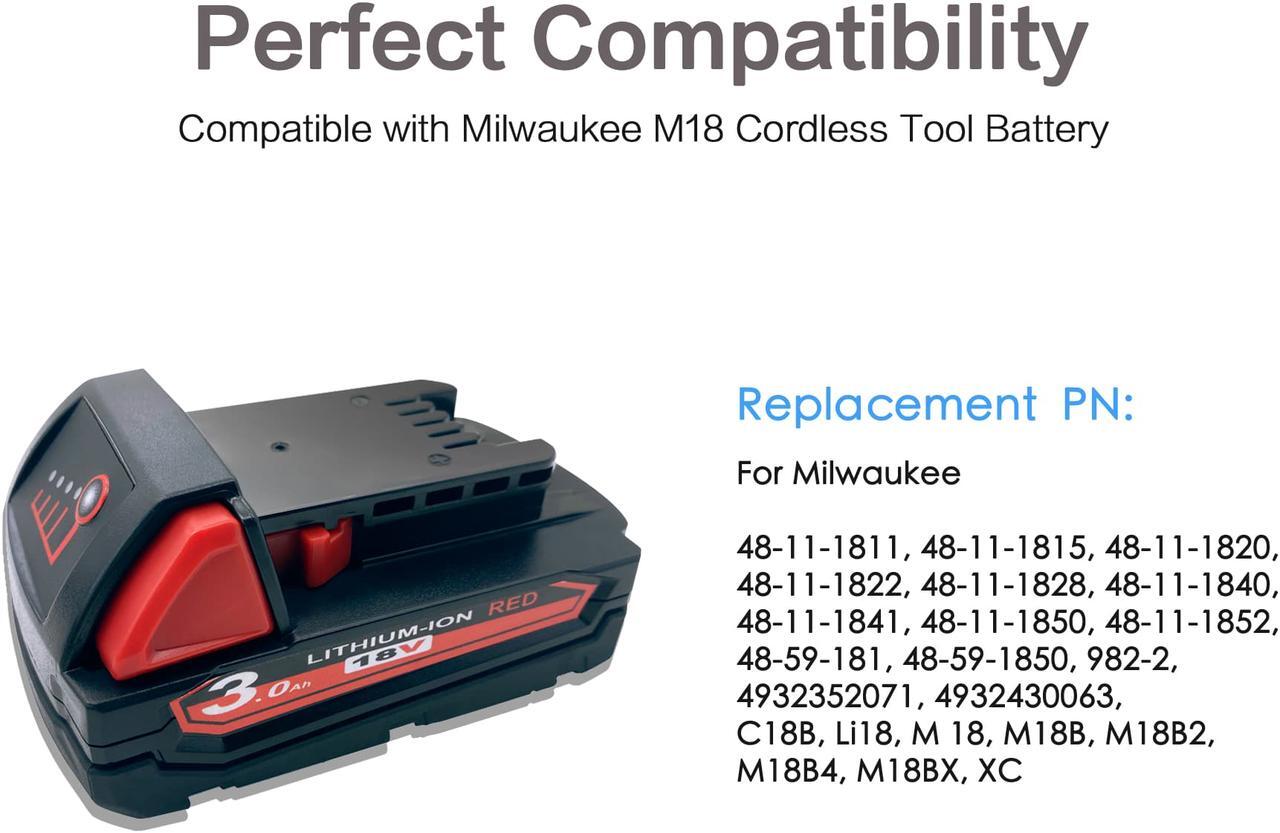 Alt view image 5 of 7 - M18 3.0Ah 18V Lithium Replacement Battery for Milwaukee M18 Battery 48-11-1820 48-11-1850 48-11-1860 48-11-1828 48-11-10,Compatible with Milwaukee M18 XC Cordless Power Tools