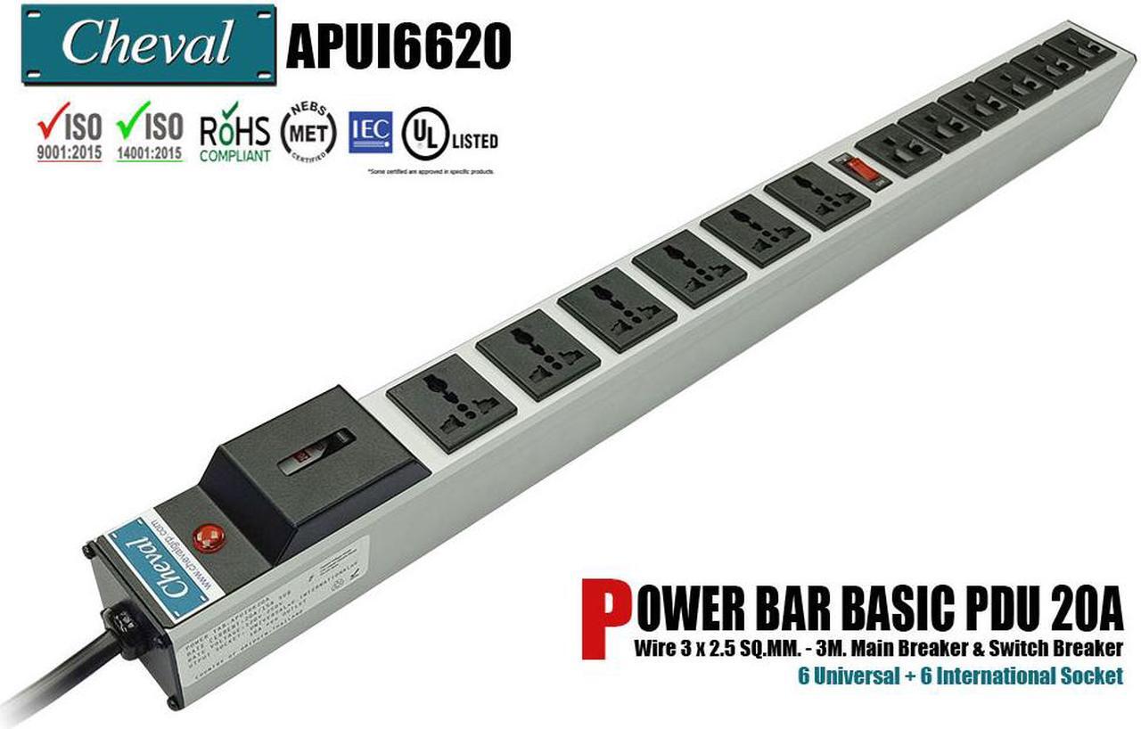 Main image of Arion Power Bar Basic PDU 20A, 6x Universal and 6x International Socket 110VAC Wide 3m.