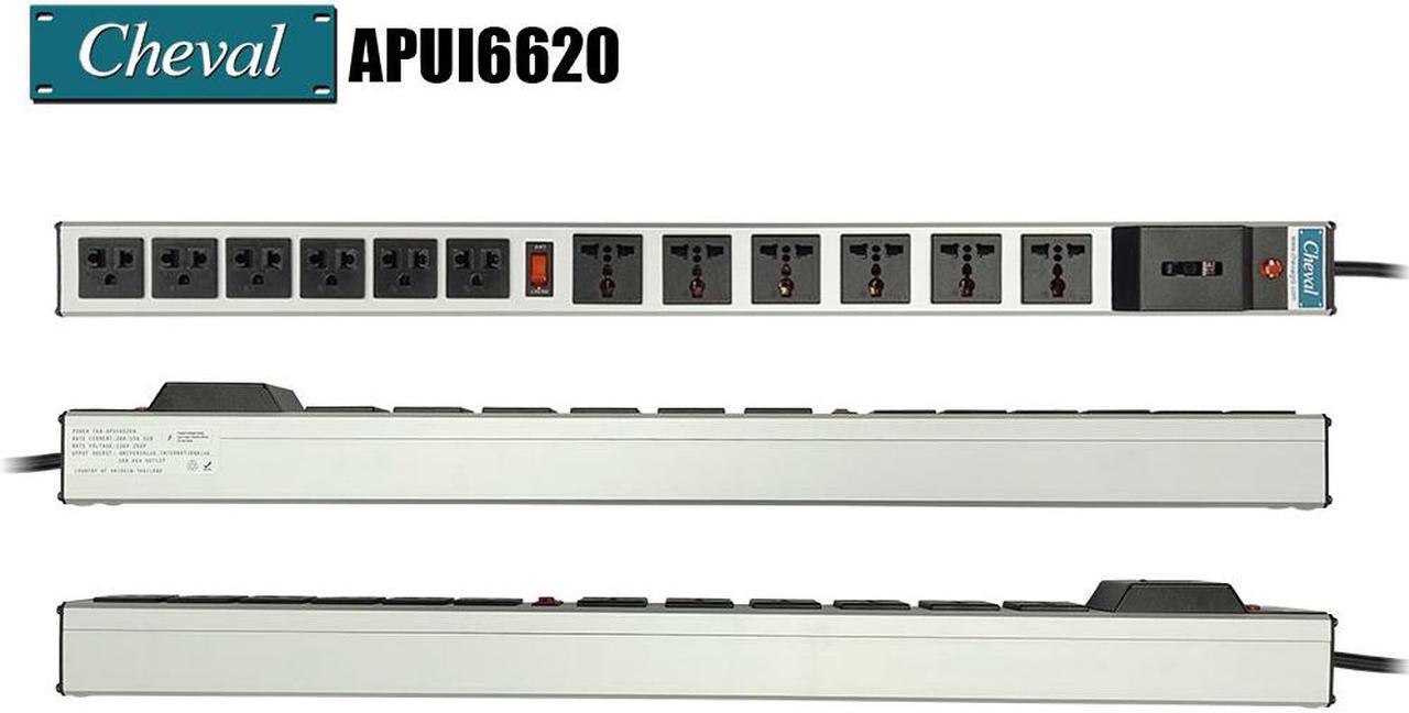 Alt view image 5 of 6 - Arion Power Bar Basic PDU 20A, 6x Universal and 6x International Socket 110VAC Wide 3m.