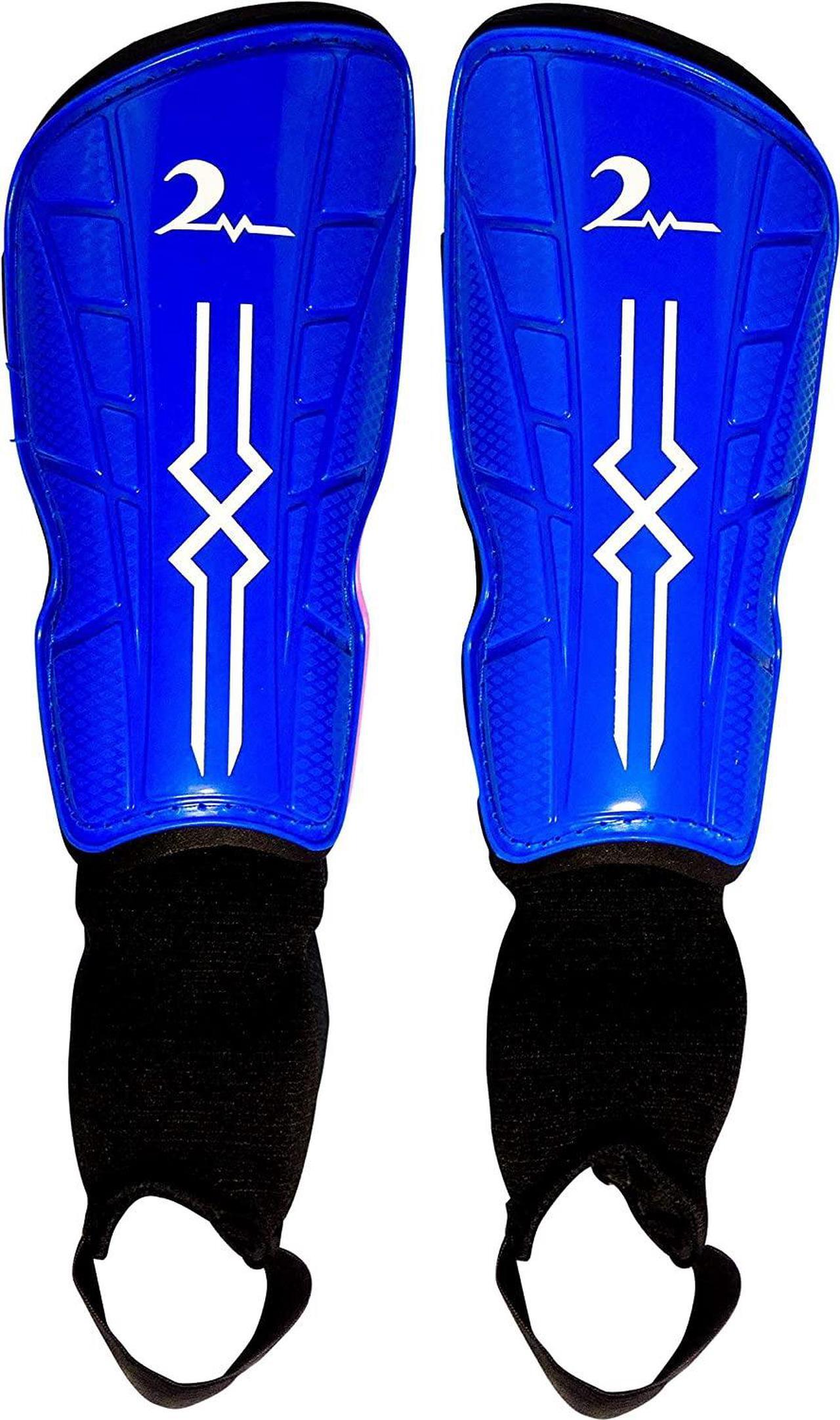 Alt view image 2 of 7 - Combination Set Kids Soccer Shin Guards with Adjustable Straps & 1 Pair Matching Compression Sock for Maximum Performance. Fits Ages 4-7. Blue