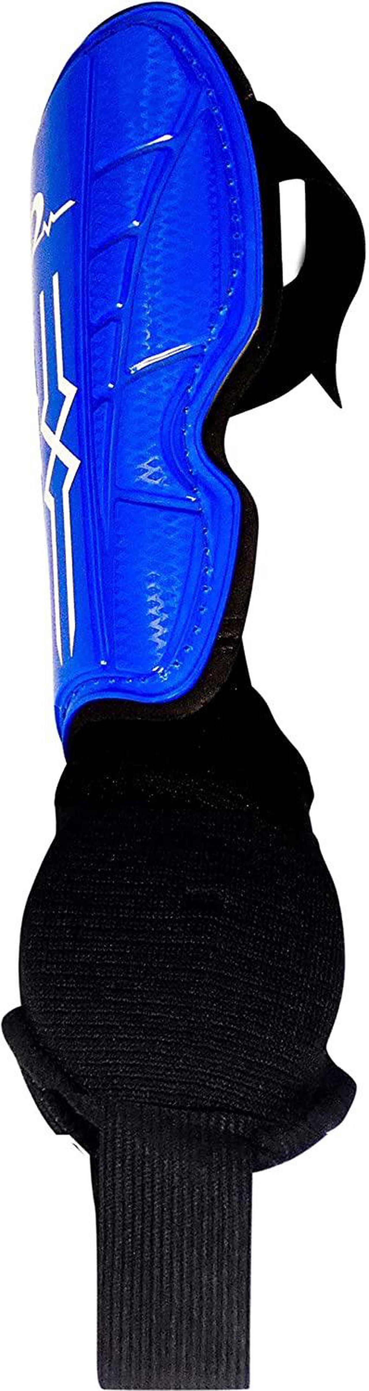 Alt view image 3 of 7 - Combination Set Kids Soccer Shin Guards with Adjustable Straps & 1 Pair Matching Compression Sock for Maximum Performance. Fits Ages 4-7. Blue