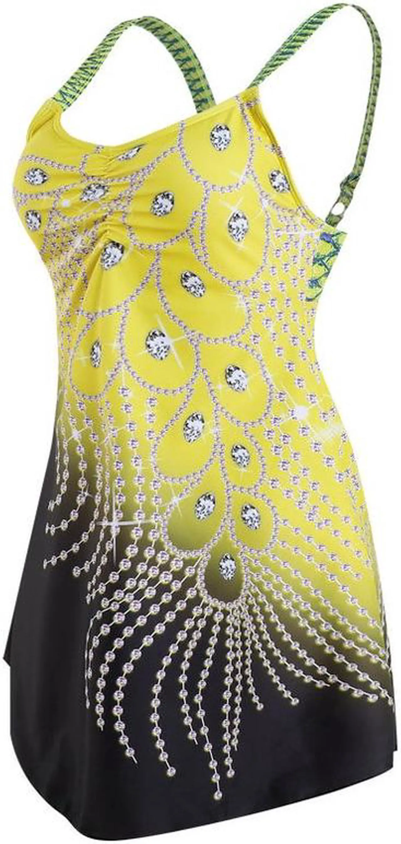 Alt view image 3 of 5 - 2 Piece Swim Dress with padded bra – Yellow Swimsuit with black swim bottoms – Yellow–setQ
