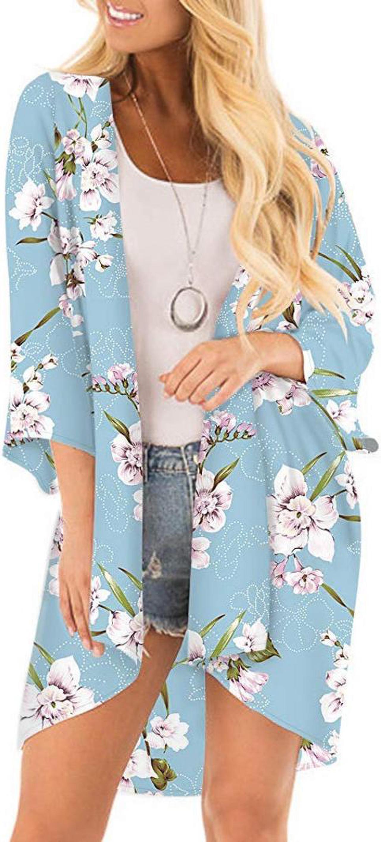 Main image of Women’s Print Sheer Flowy Summer Chiffon Loose Casual Kimono Cardigan Cape Cover Up – LPD8968