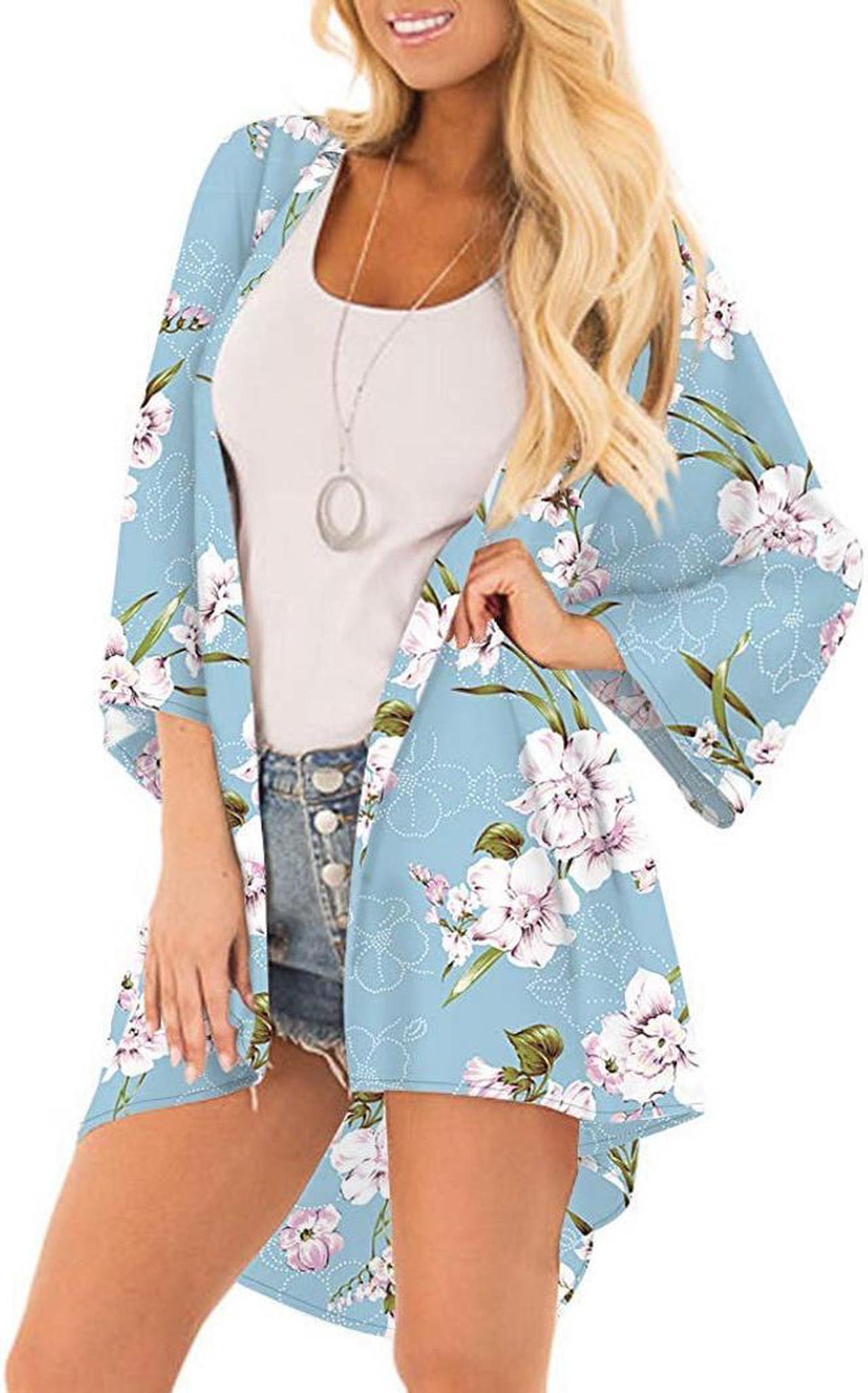 Alt view image 2 of 7 - Women’s Print Sheer Flowy Summer Chiffon Loose Casual Kimono Cardigan Cape Cover Up – LPD8968