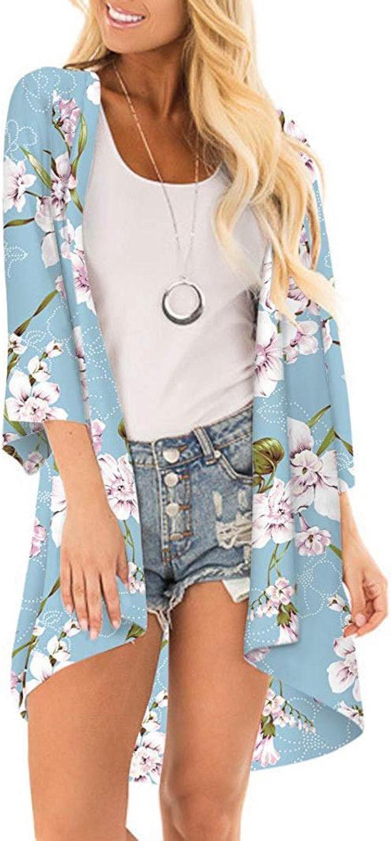 Alt view image 3 of 7 - Women’s Print Sheer Flowy Summer Chiffon Loose Casual Kimono Cardigan Cape Cover Up – LPD8968