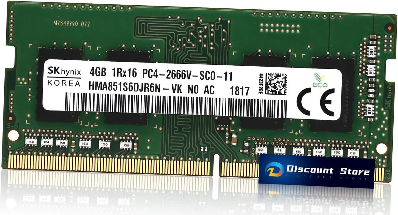 Main image of SK Hynix 4GB RAM MEMORY 1RX16 PC4-2666V SODIMM DDR4-21300 PIN-260 HMA851S6DJR6N-VK Laptop Memory