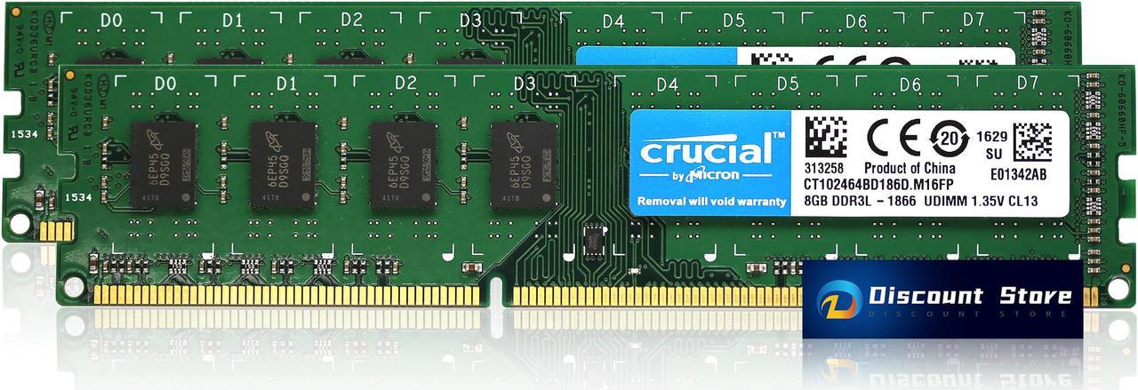 CRUCIAL 16GB 8GB x2 DDR3L-1866HMZ CT102464BD186D.M16FP UDIMM PCL-14900 Desktop Memory/Ram  1.35V