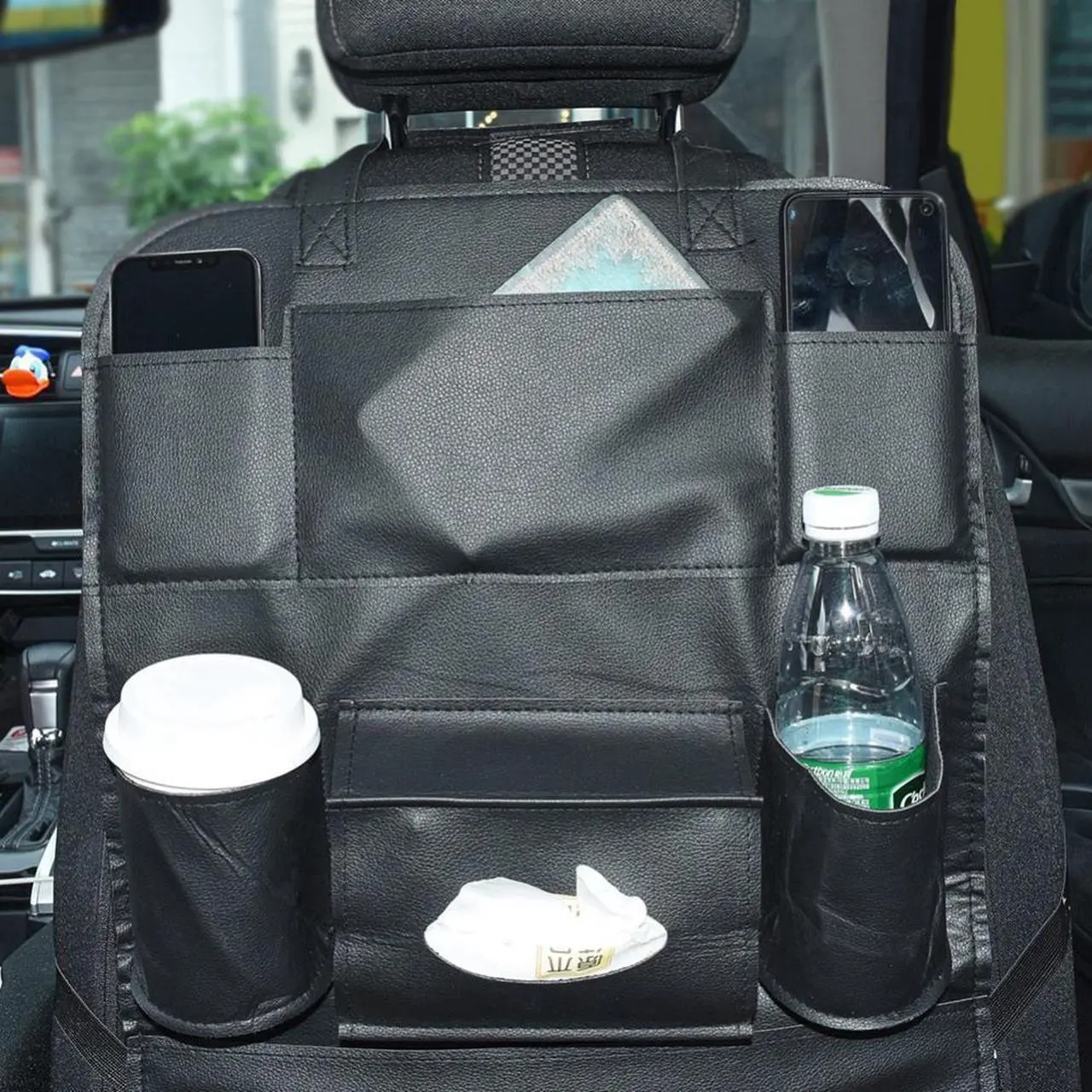 Alt view image 2 of 4 - Organizador para asiento trasero de coche, alfombrillas impermeables y duraderas, bolsa de almacenamiento para asiento trasero, viaje de carretera, elementos esenciales