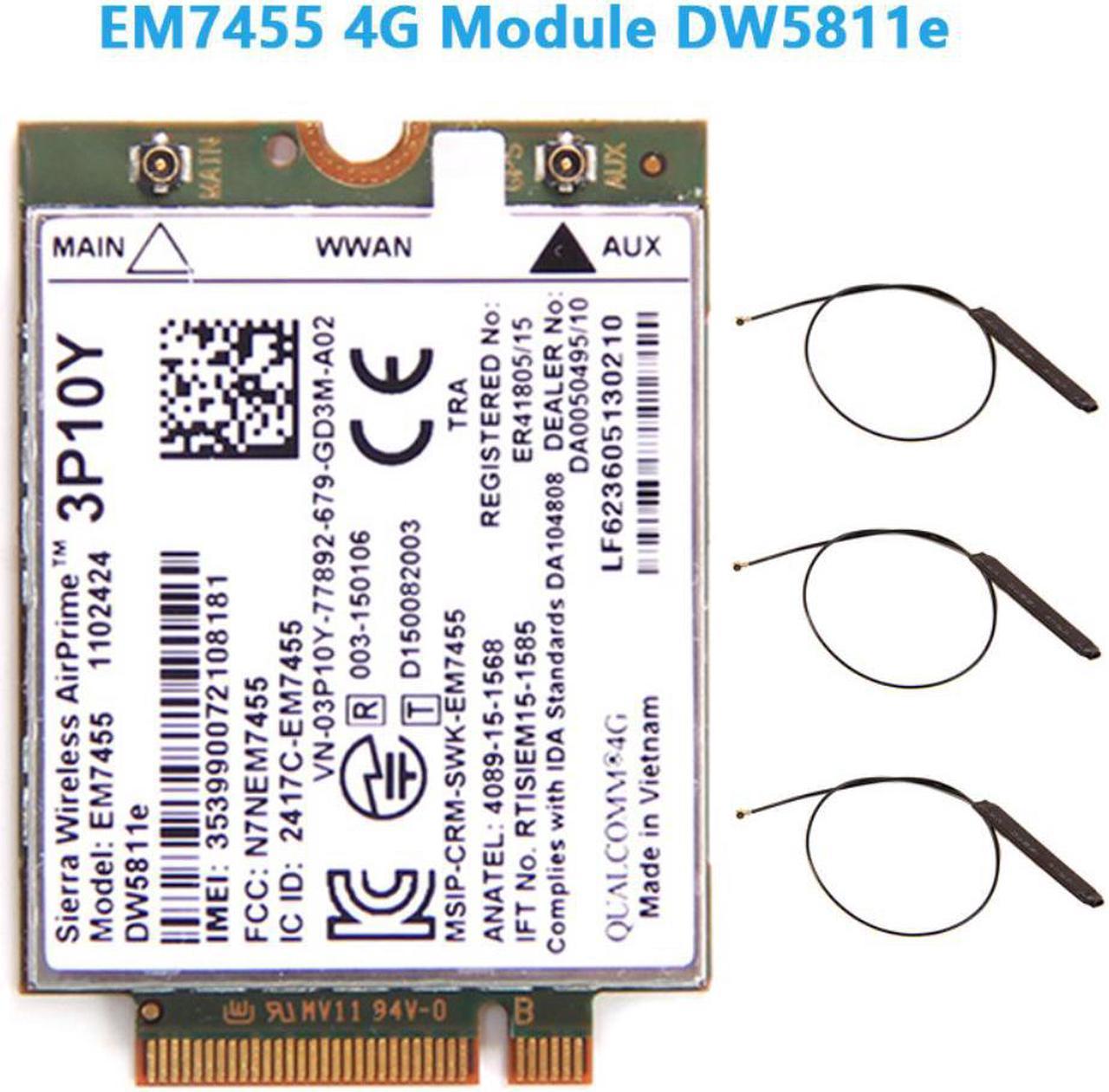 Wireless EM7455 LTE 4G NGFF Module DW5811E 3P10Y 300 M para E7270 E7470 E7370 E5570 Sem Fio FDD/TDD LTE 4G Cat6 Gobi6000 + ANTEN