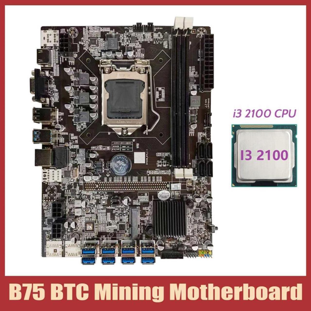 B75 BTC Mining Motherboard+I3 2100 CPU LGA1155 8XPCIE USB Adapter Support 2XDDR3 MSATA B75 USB BTC Miner Motherboard