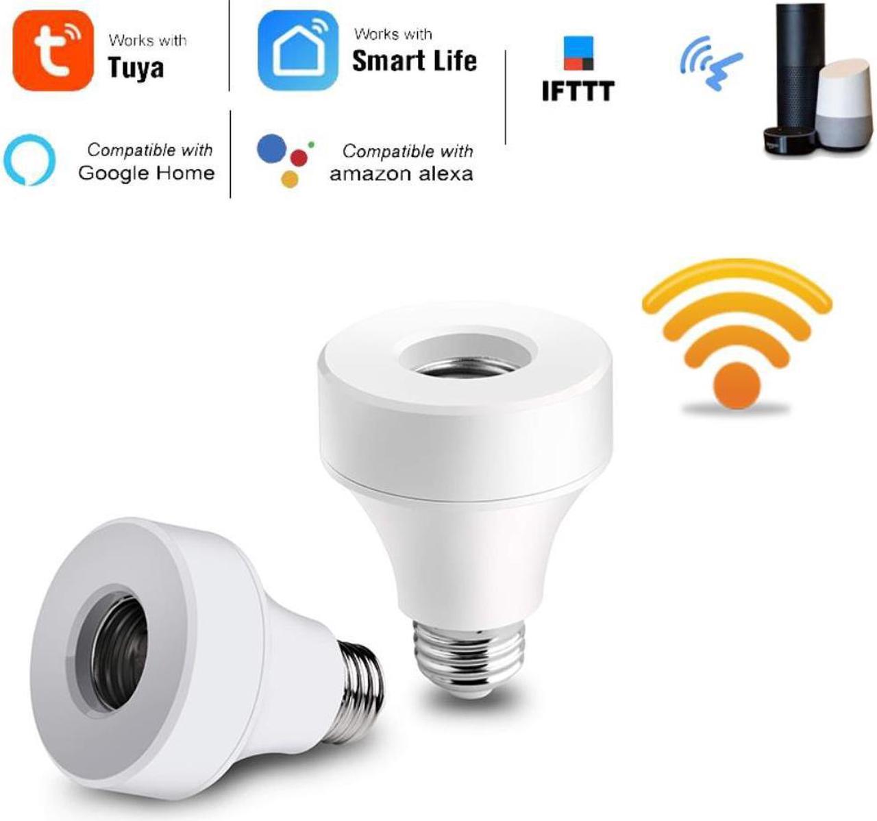 2 Pack Wifi Smart Bulb Socket Compatible With E26 E27, Wifi Light Bulb Base Adapter Work With Alexa/Google Home/IFTTT, No Hub Re