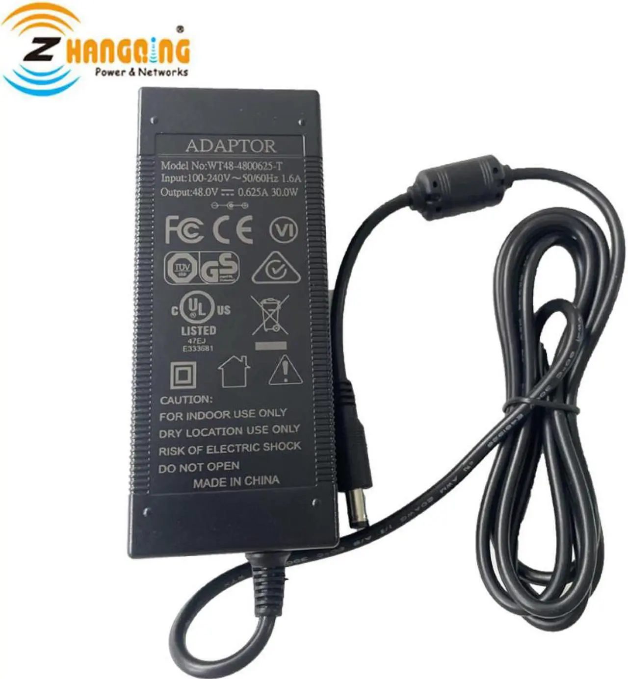 Main image of 48V 30W AC-DC Power Supply Power Adapter DC Plug with Power Cord for PoE Products CCTV network