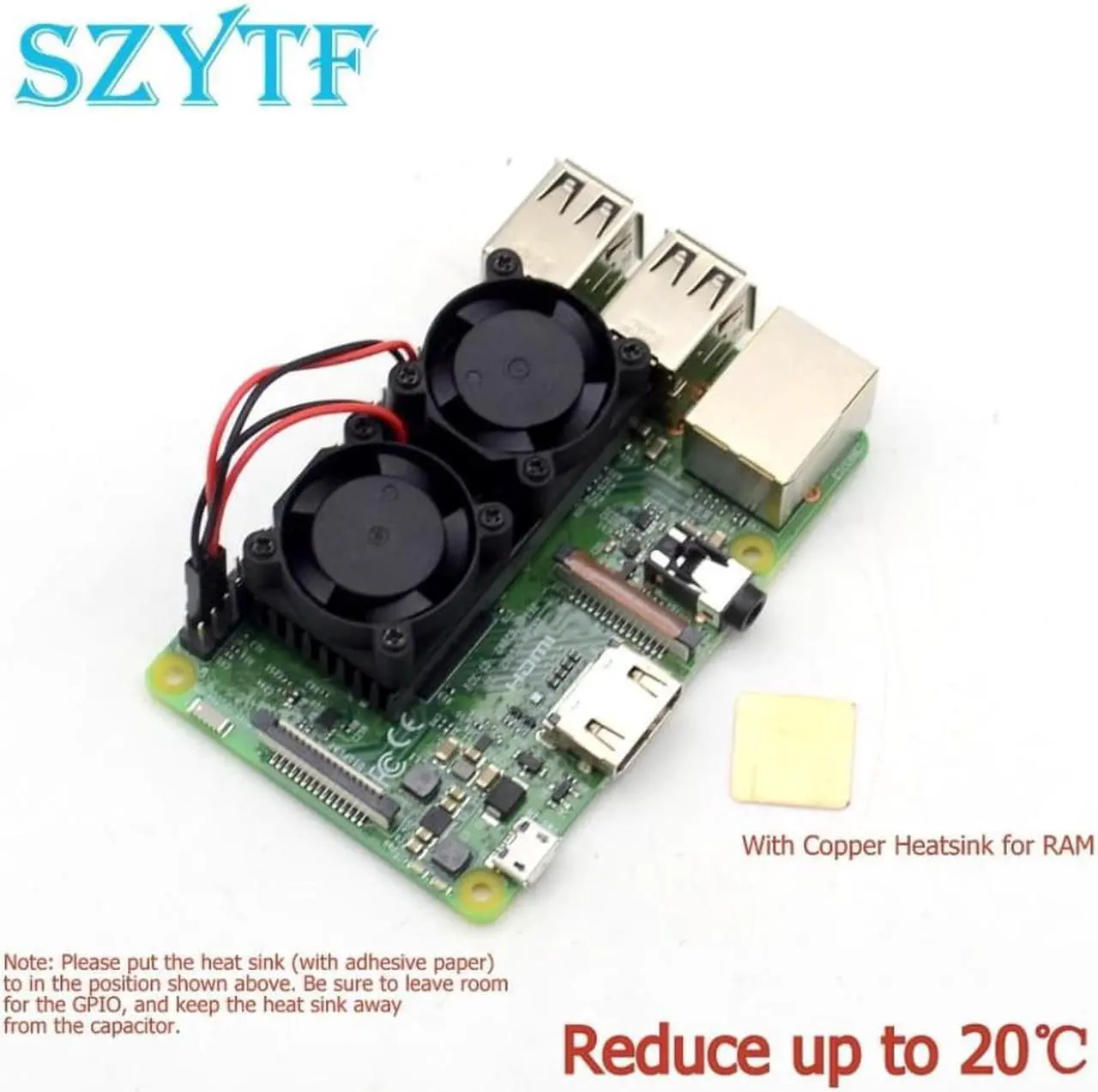Main image of dual fan cooling kit with copper For Raspberry Pi 3  2 Model BB+ NESPi Retroflag