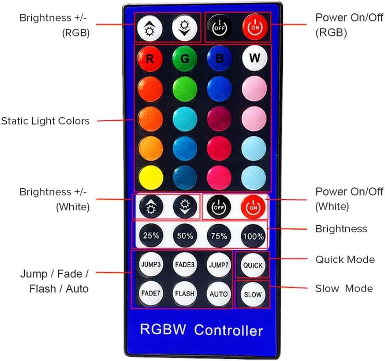 Alt view image 2 of 3 - 4 Channels DC 12V - 24V RGBW LED Controller Dimmer 40Key 5Pins IR Remote Control For SMD 5050 RGBW RGBWW LED Strip Light