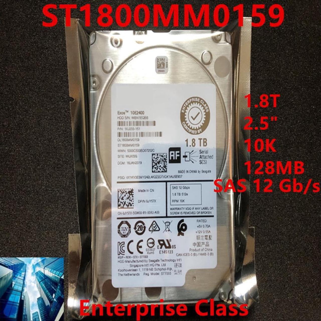 HDD For Dell 1.8TB 2.5" SAS 12 Gb/s 128MB10K For Internal HDD For Enterprise Class HDD For ST1800MM0159 0JY57X