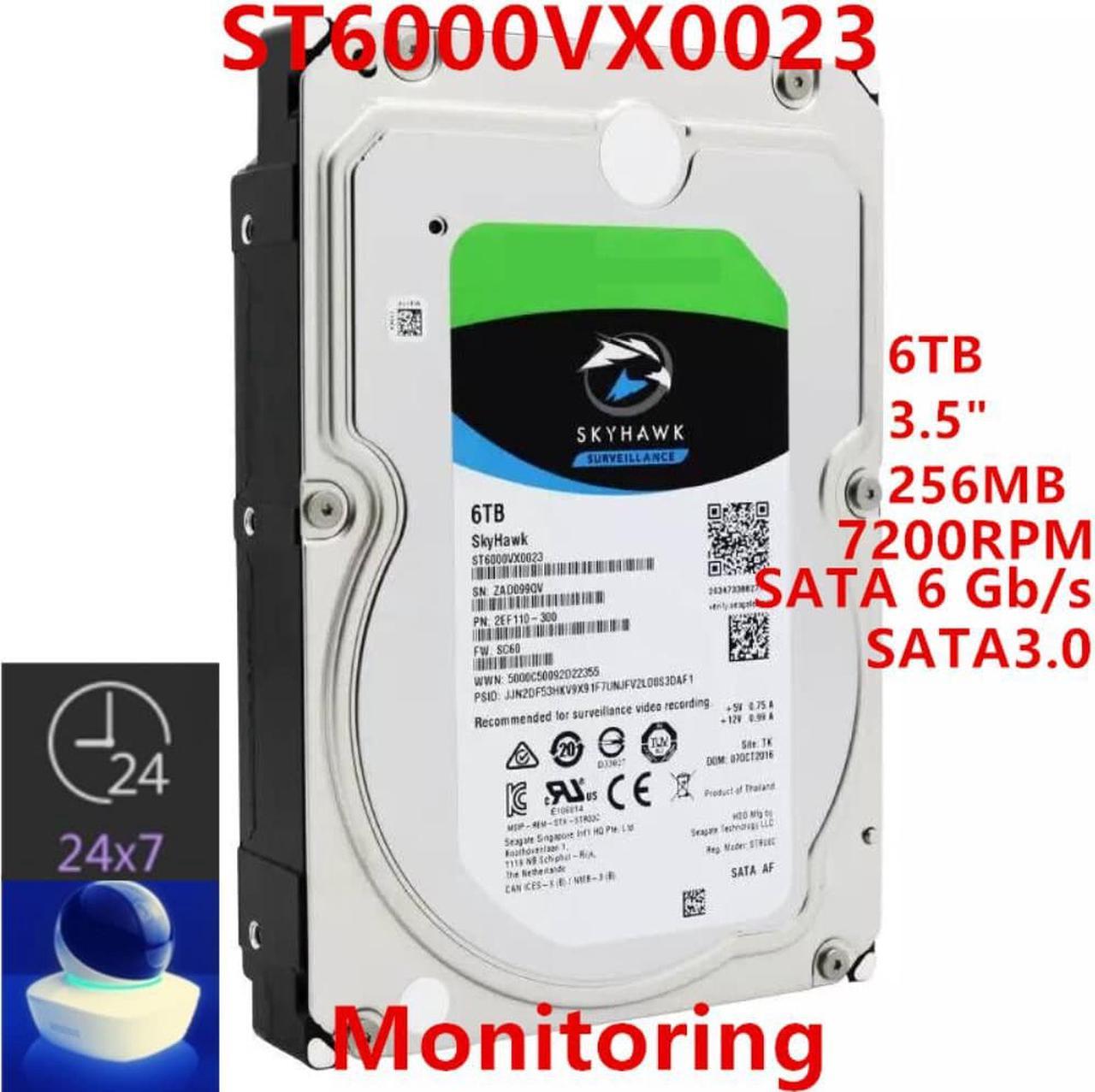 HDD For Seagate Skyhawk 6TB 3.5" SATA 6 Gb/s 256MB 7200RPM For Internal HDD For Surveillance HDD For ST6000VX0023