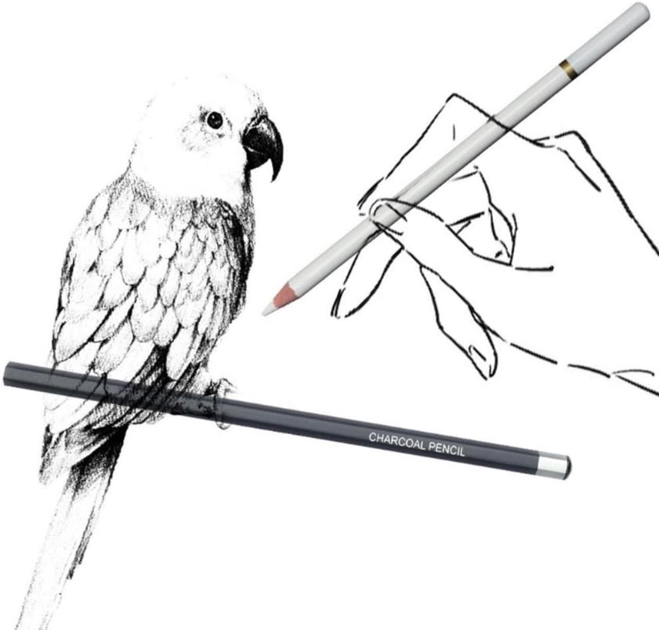 Alt view image 2 of 4 - 3 Pcs Pro White Charcoal Pencil Sets White Charcoal Wooden Pencils for Artists