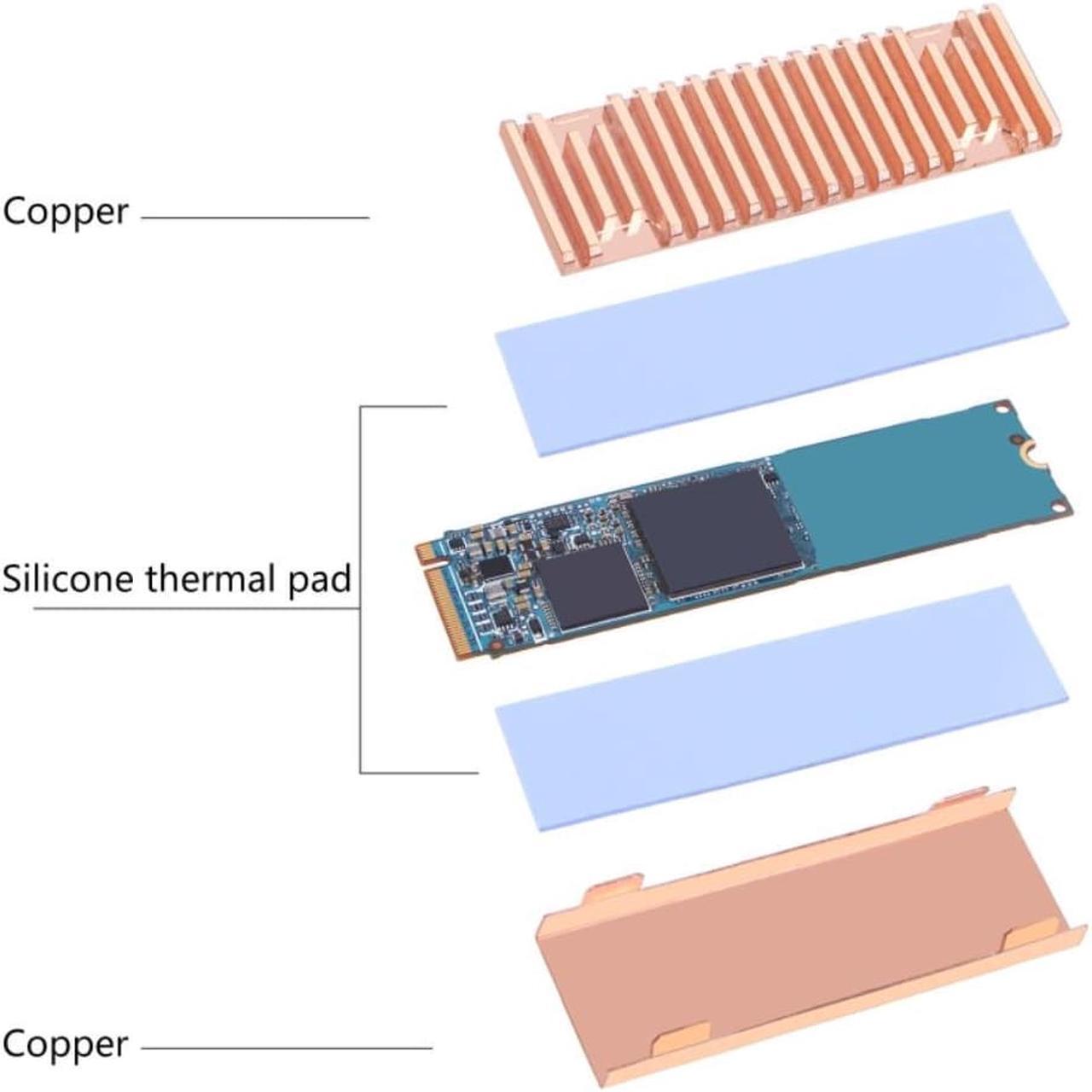 Pure Copper M.2 2280 Heatsink Cooler Solid State Hard Drive PS5 Radiator 70x23mm